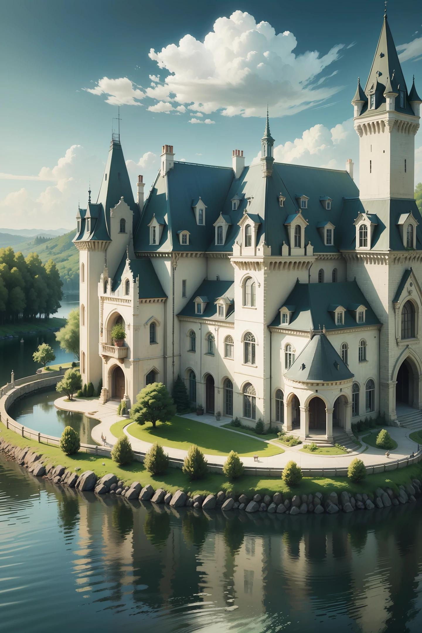 house, lake, castle, superrealistic --auto --s2