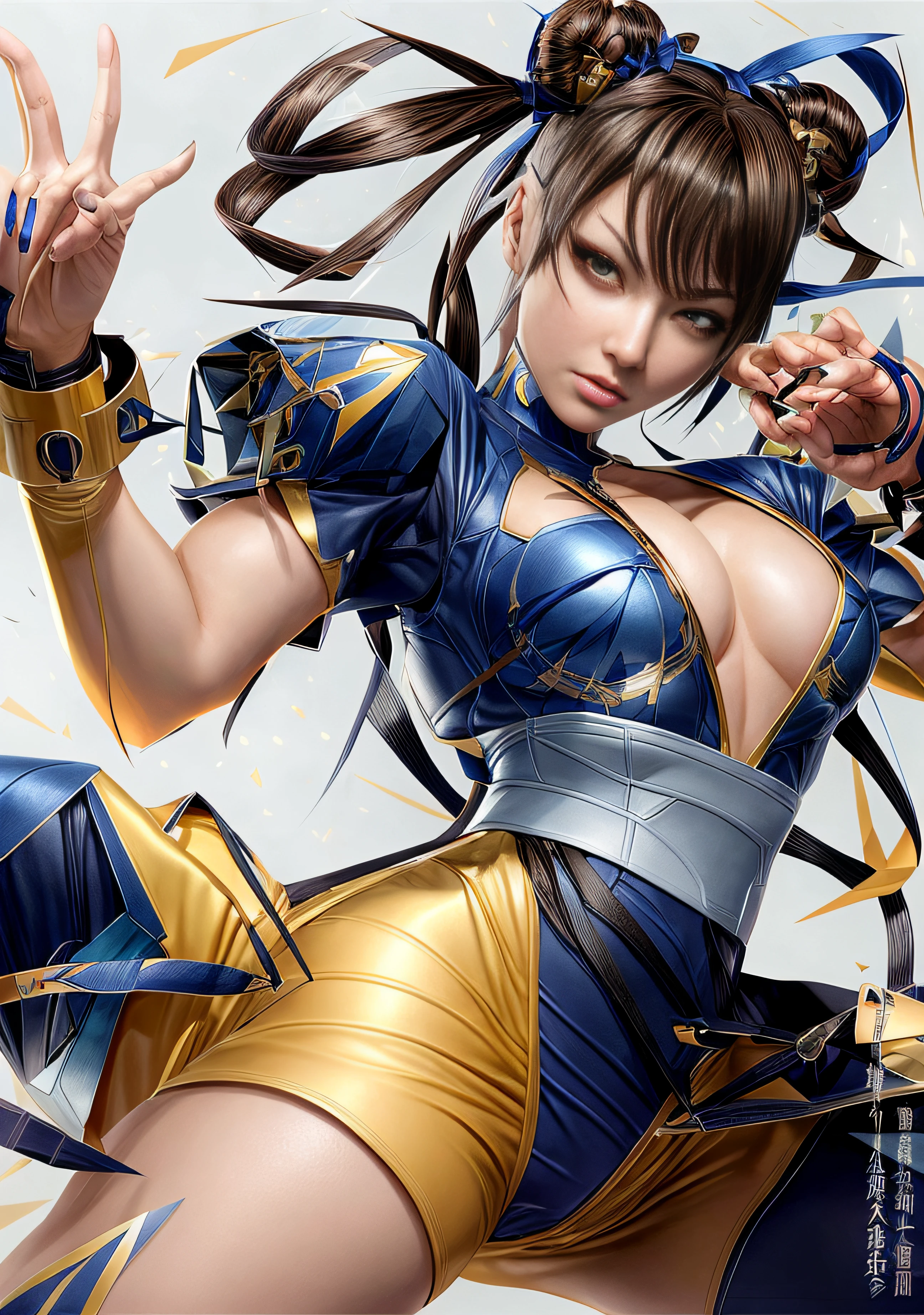 Anime - Estilo mujer con un vestido azul y amarillo con un cuchillo, Retrato de Chun - Li, Retrato de Chun Li, Chun-li, Chun - Li, Chun Li, Artgerm extremadamente detallado, Ilya Kuvshinov y Artgerm, Ilya Kuvshinov. 4 mil, Artgerm e Ilya Kuvshinov