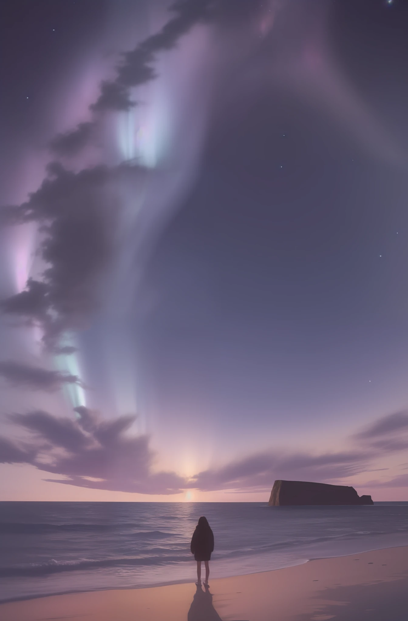 Aurora boreal sobre la cuidad poblada