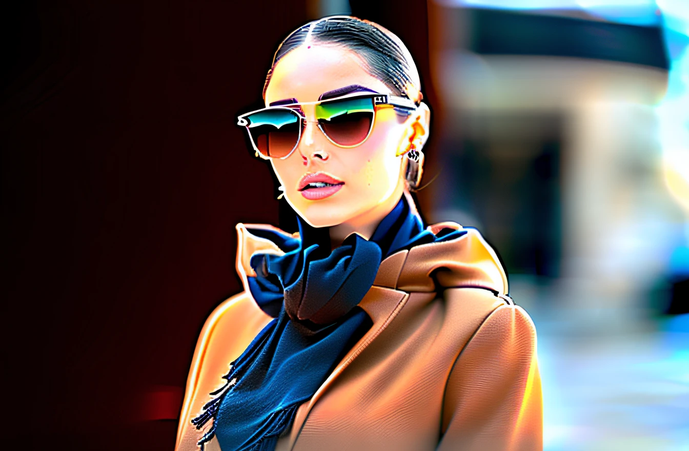 araffe woman wearing a scarf and sunglasses, sunglasses and a scarf, olivia culpo, bella poarch, with sunglasses, wearing versace sunglasses, designer sunglasses, with dark brown sunglasses, inspired by Miroslava Sviridova, olga buzova, with sunglass, sunglasses, wearing cool sunglasses, wearing cut edge sunglasses, black sunglasses