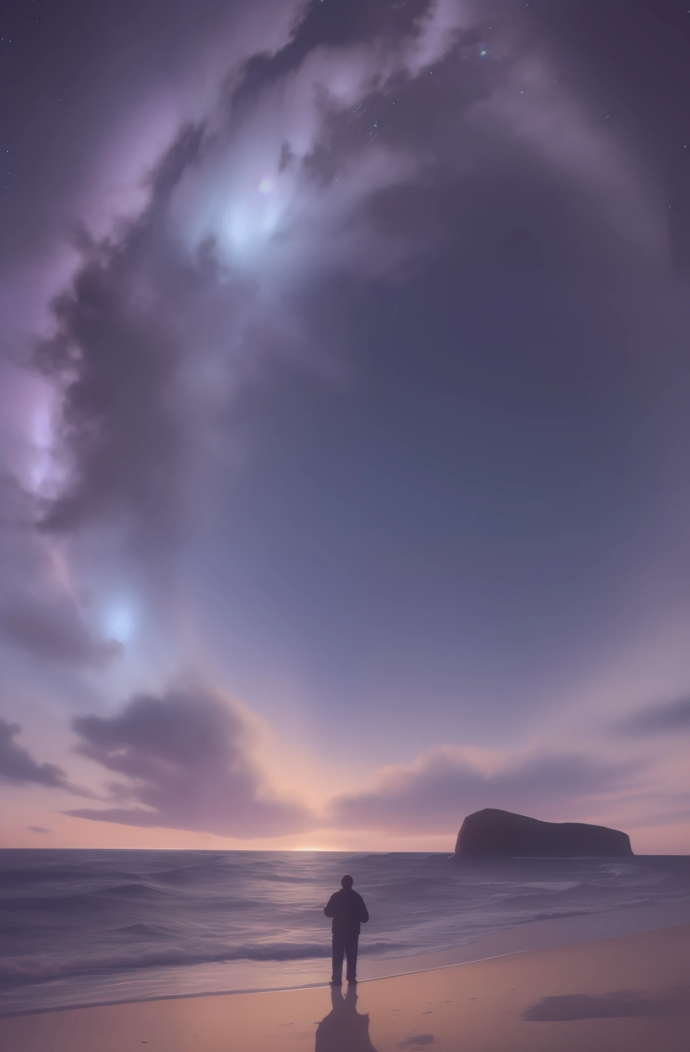 the hand of God among the clouds pointing to the earth.