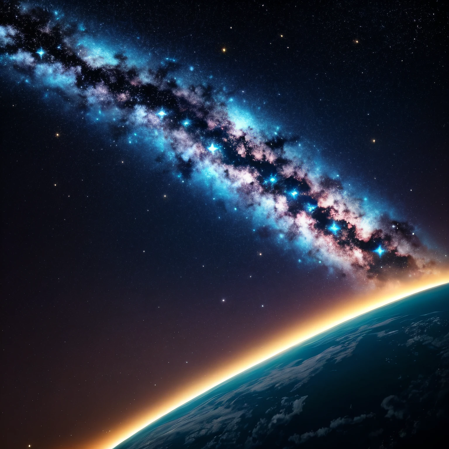 Imagine uma nebulosa colorida e vibrante, filled with bright stars and floating cosmic dust, in an endless setting of darkness and mystery --auto