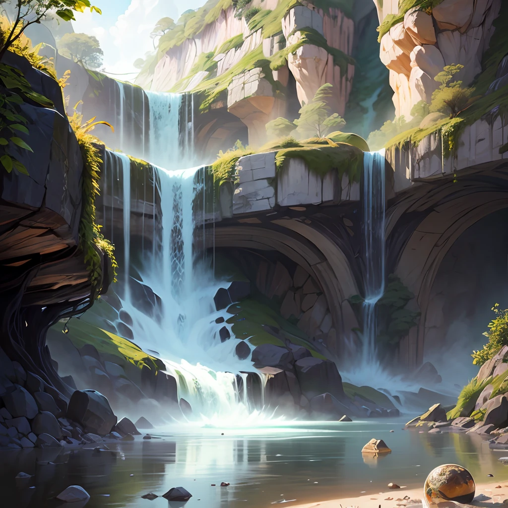 selva con una bonita catarata, dentro de una bola de cristal. Pintura digital. Muy detallado. Ultra detallada. 8k --auto --s2