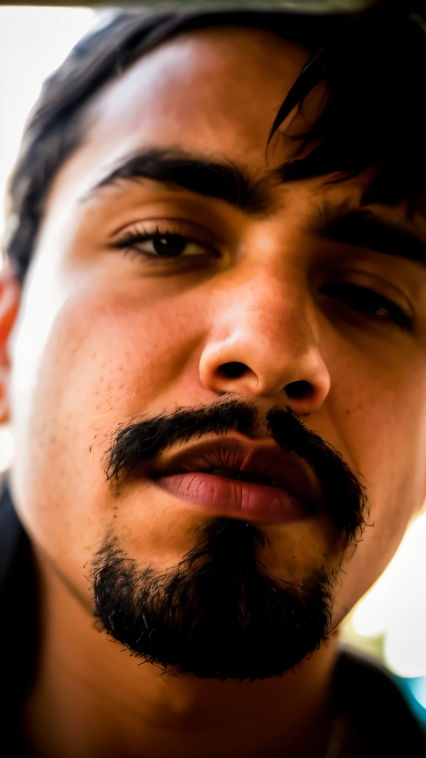 there is a man with a beard and a black shirt, imagem de qualidade muito baixa, foto do perfil, fotografia de baixa qualidade, cavanhaque, foto de perfil headshot, em torno de 1 9 anos, foto de baixa qualidade, foto de perfil, rosto muito detalhado, foto portait foto de perfil, foto de perfil 1024px, Riyahd Cassiem, detailed unblurred face