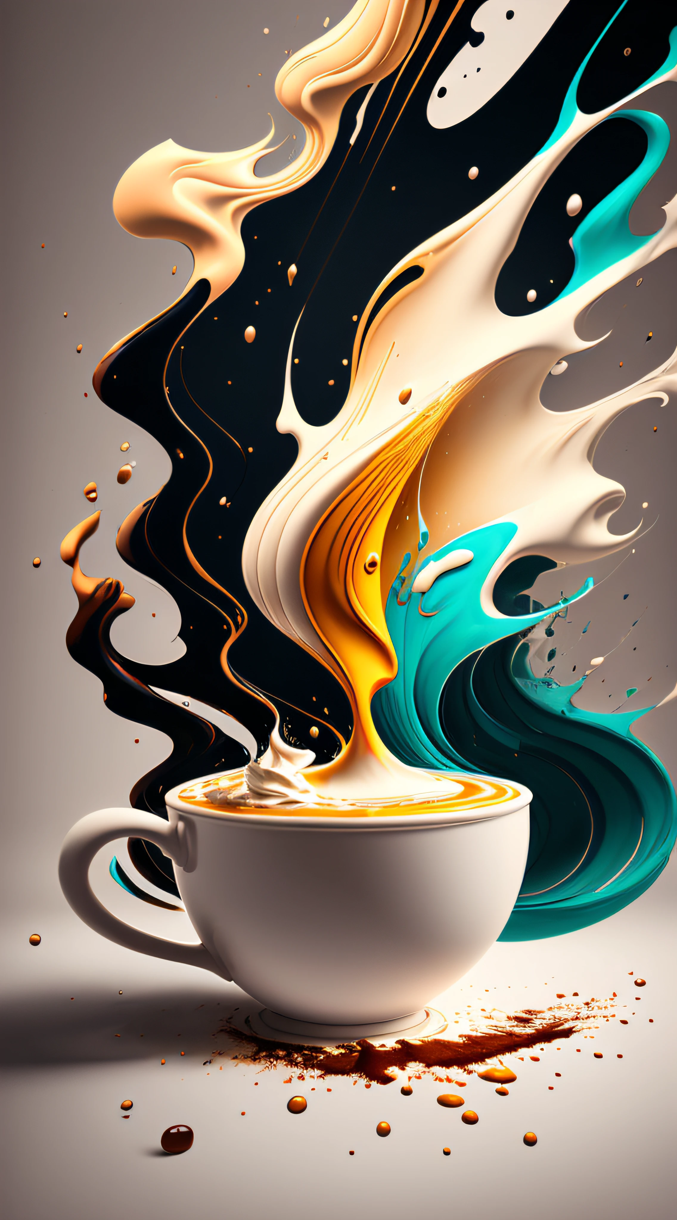 cream, milk, cheese, cup of coffee, Wave, Splash, explosion, colorful paint, alberto seveso painting art, cubism, ink, ink cloud, alberto seveso art, loose painting style, intricate detail, cinematic lighting, octane render, 8k render, volumetric lighting, trending on artstation, sharp focus, studio photo, intricate details, highly detailed, by greg rutkowski, plain white background --auto