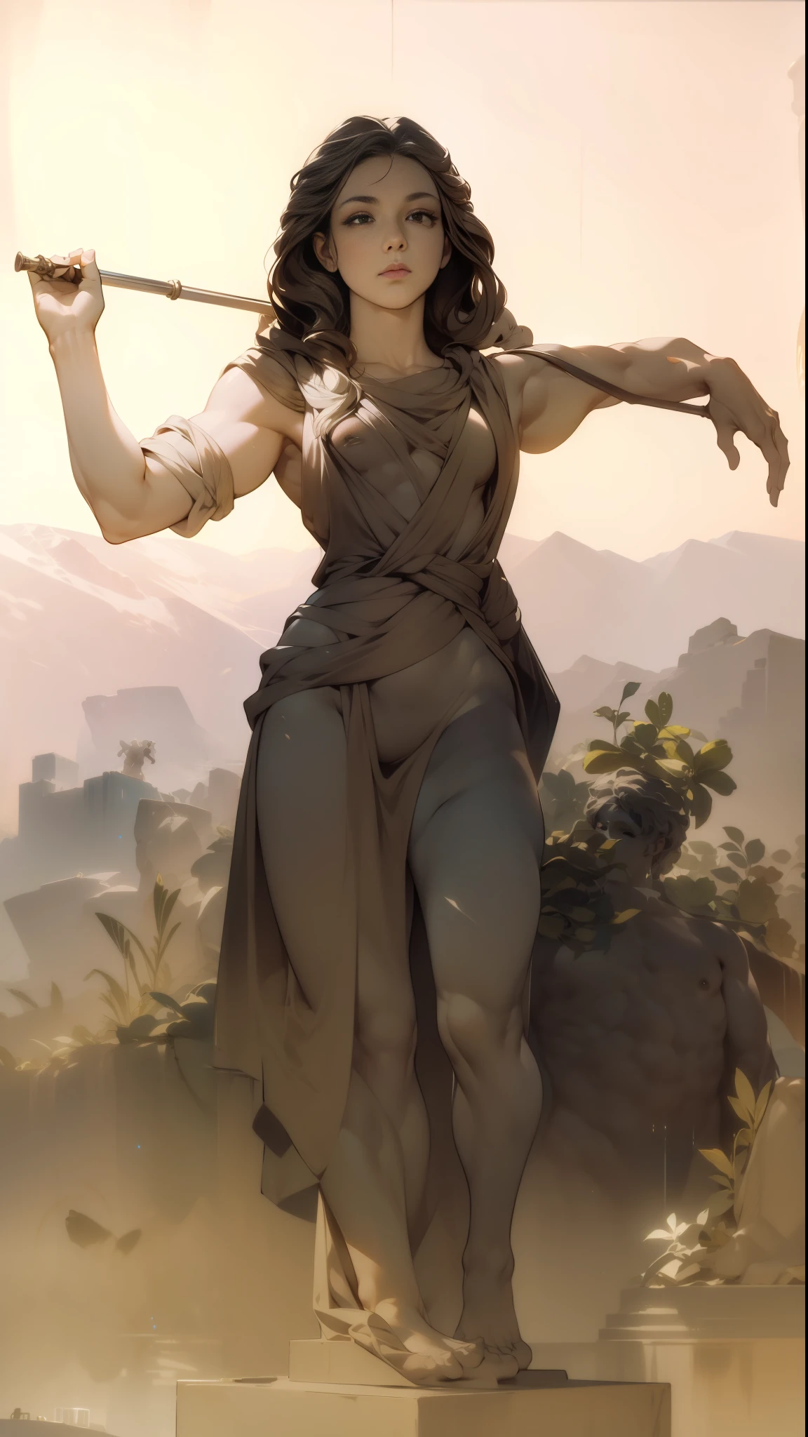 Marble statue of a maiden, well-proportioned long limbs, (naked: 1.4), dark cave, spotlights, high contrast, masterpiece, highest quality, best image quality, cinematic lighting, photorealistic