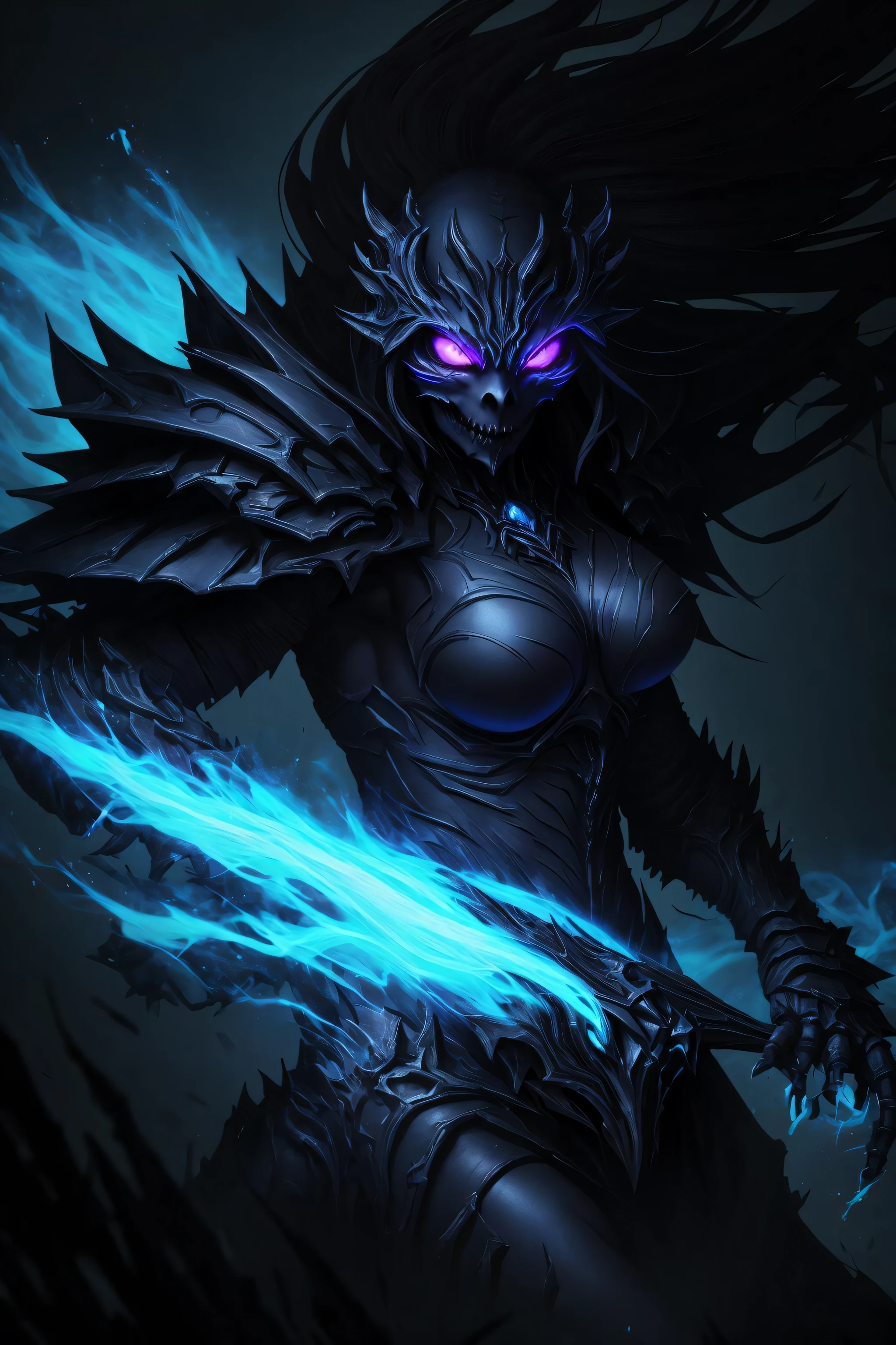 4K, Masterpiece, highres, absurdres, edgDeathKnight,a woman in dark armor ,wearing edgDeathKnight armor,