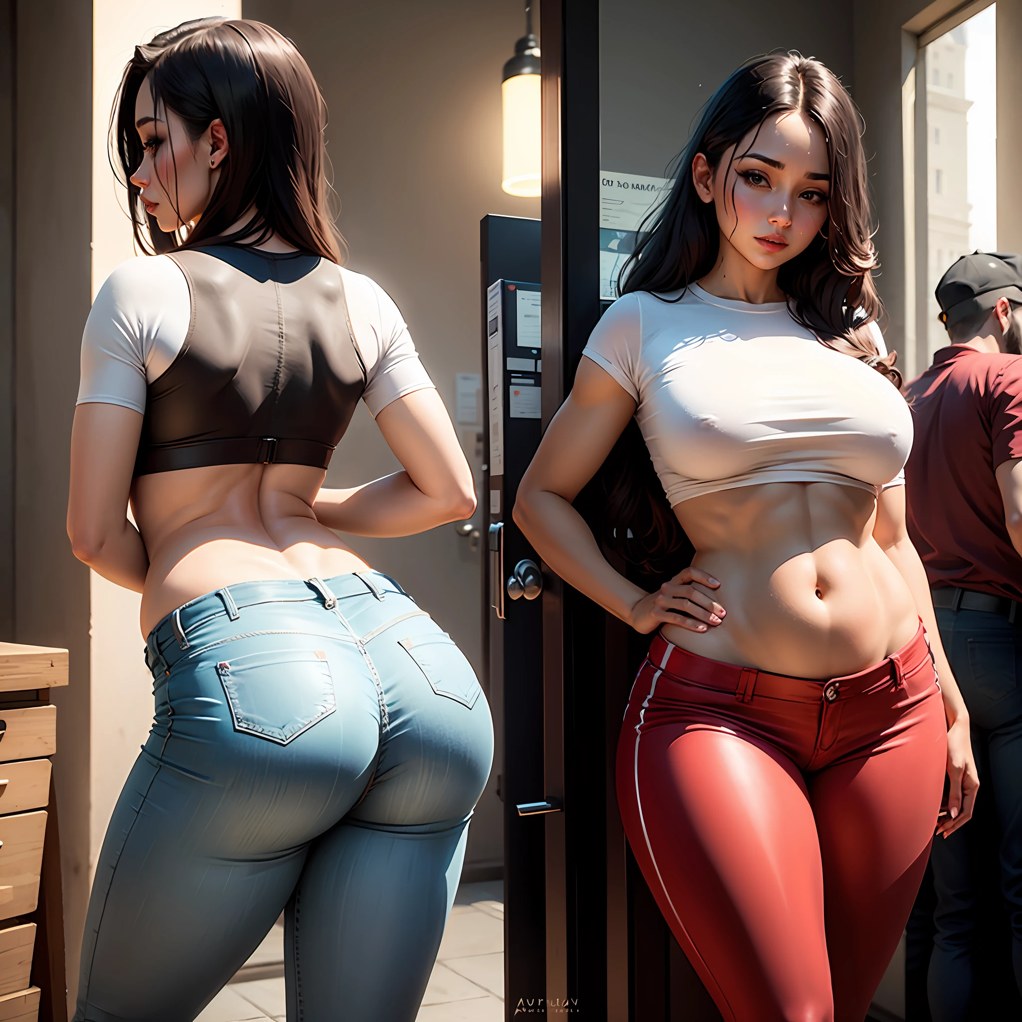 A body of a woman with red pants, com a barriga fina e bumbum grande --auto