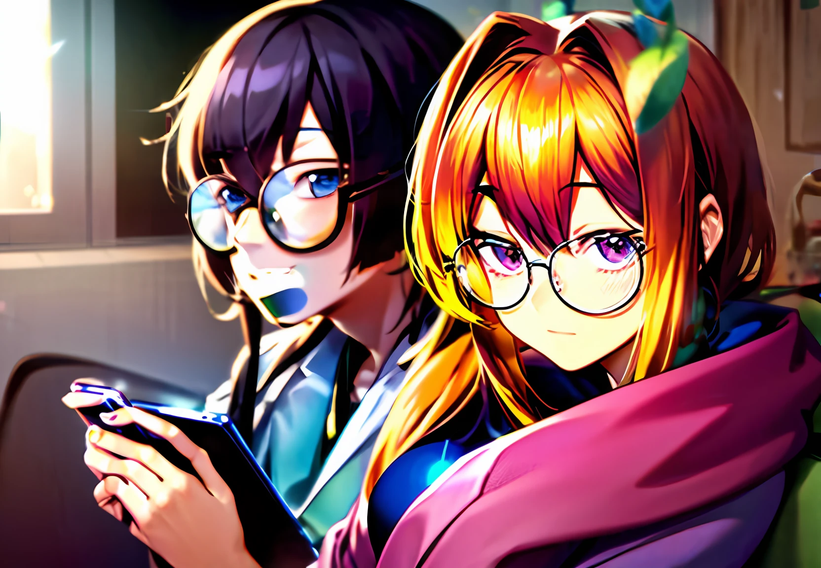 the anime、Glasses、woman、Affliator、Smartphone、