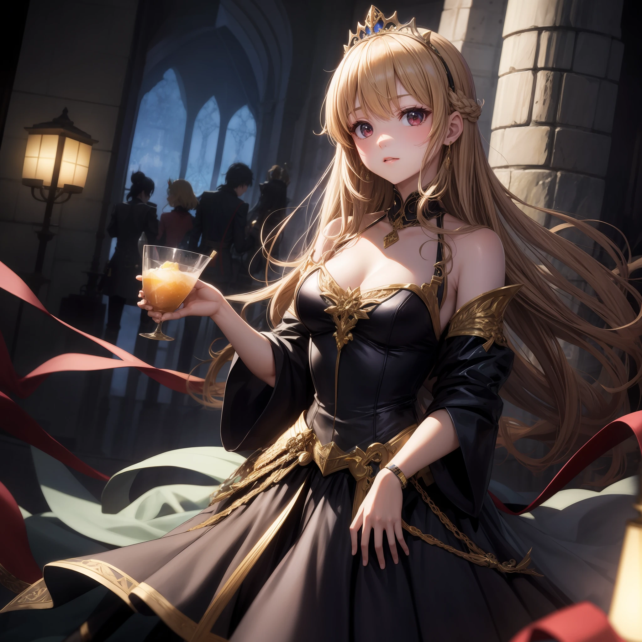 Anime、The girls、red-eyed、blond hair、Princess、The dress、Western castles、tiara、1pple、solo