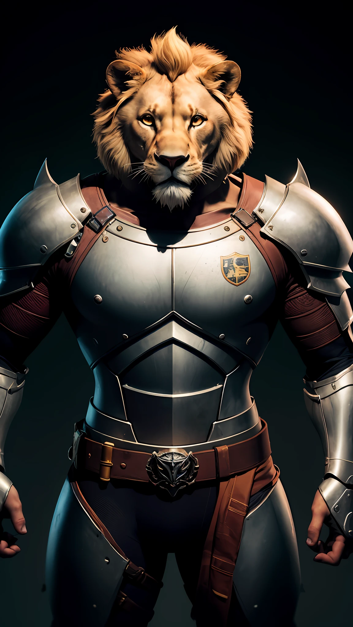 Anthropomorphic Lion Knight::3 Retrato, (obra-prima: 1.5), (melhor qualidade), (fotorrealista:1.6), 8k, (textura de pele detalhada), detalhes intrincados, (ultra detalhado: 1.6), armadura finamente detalhada, design intrincado, prata, Este, cinematographic lighting, - --beta --upbeta --upbeta