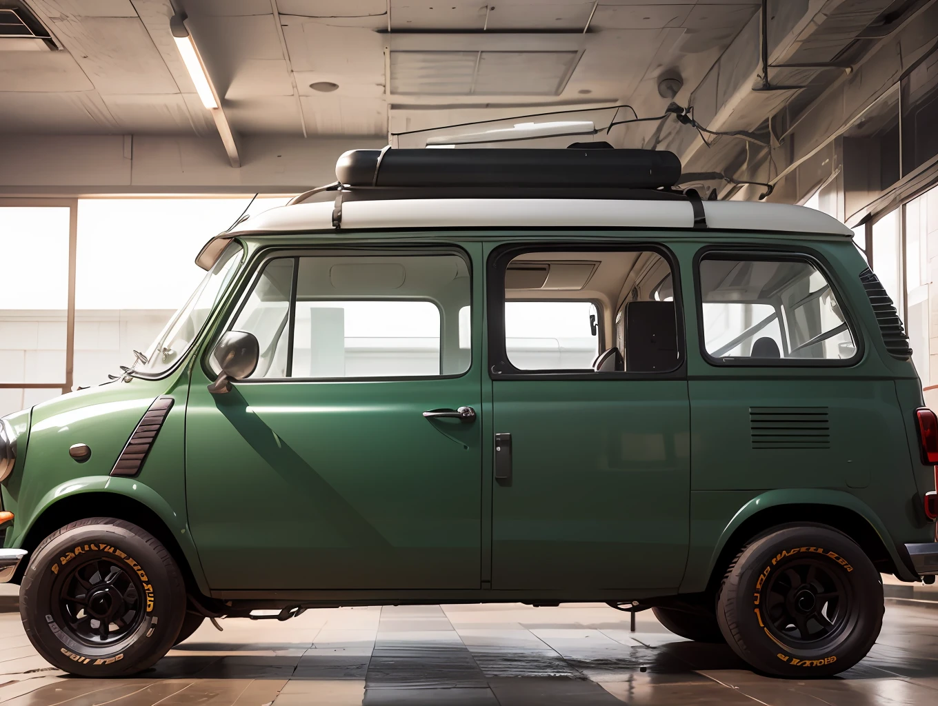 Veiculo,mini van,wolkswagen,kombi,contemporary, cenario estudio,fotorrealista,4k,super detalhado,futurista, pista corrida,ALRA Resolution Camera