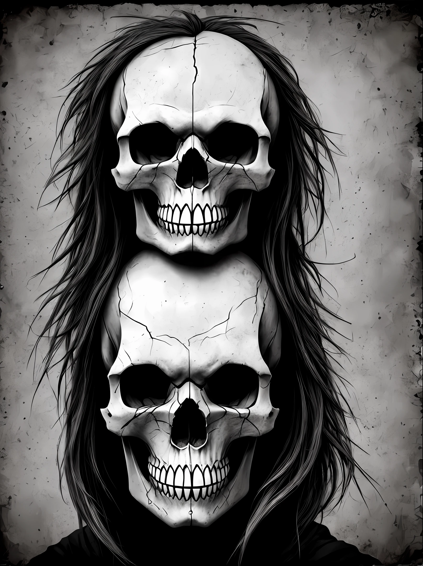 Dark skull, evil skull, Black and white, satanic skull with smile