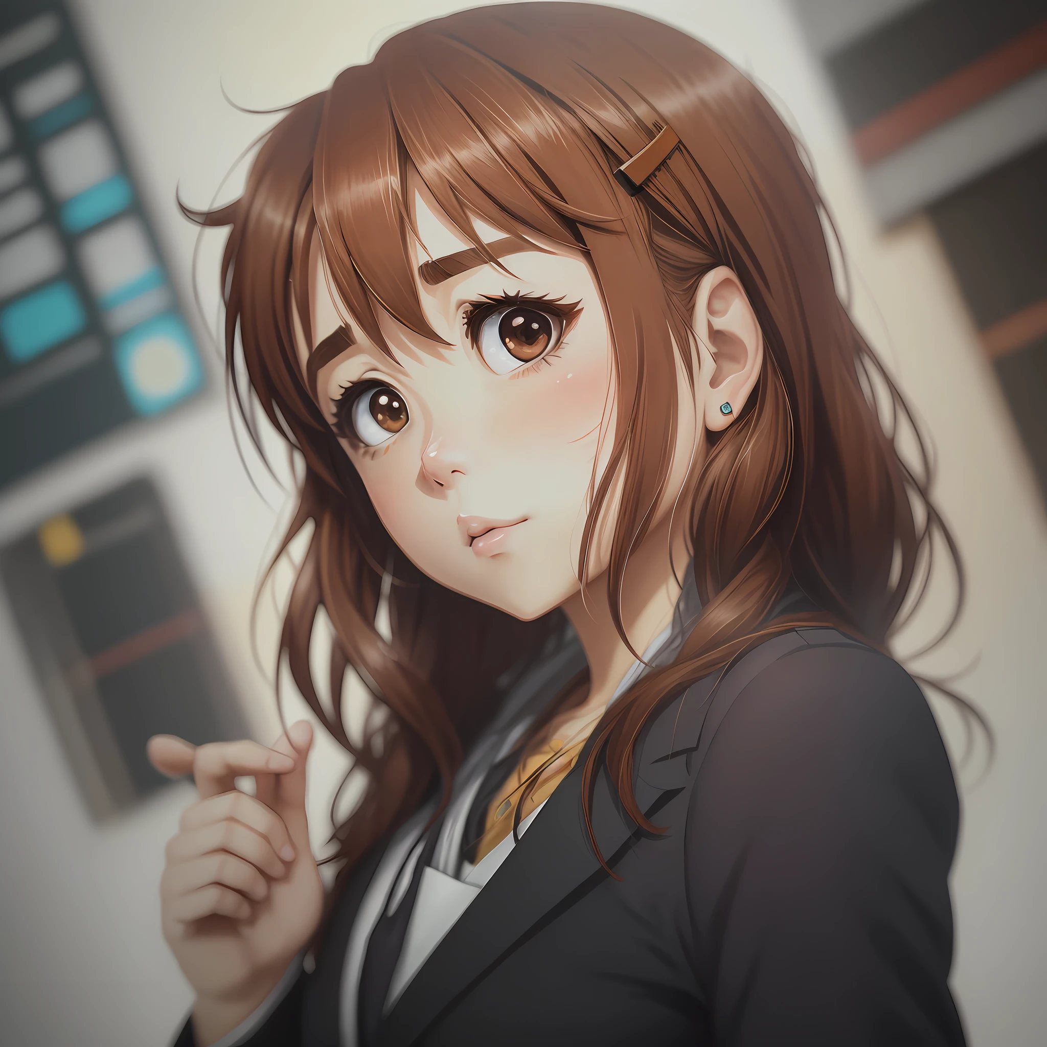 female face, Yui Hirasawa, k-on, with robotic features, hand on chin 8k, uhd, severe low lighting, alta qualidade, foco nitido, fujifilm XT3 --auto --s2