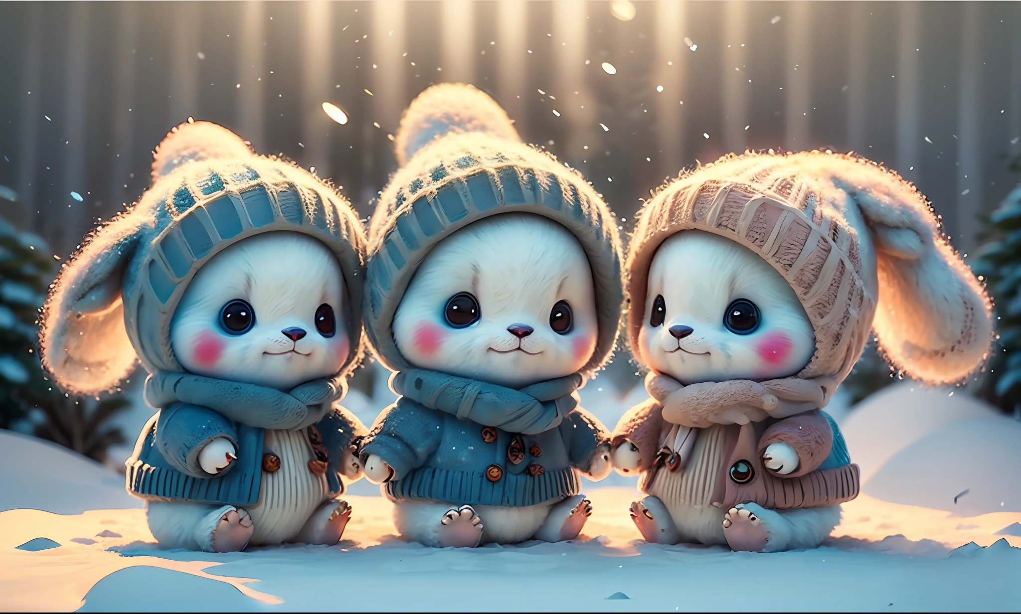 flocos de neve caindo, Snow on the ground, 2 ursos pandas, obra-prima, melhor qualidade, (altamente detalhado CG unidade 8k papel de parede)