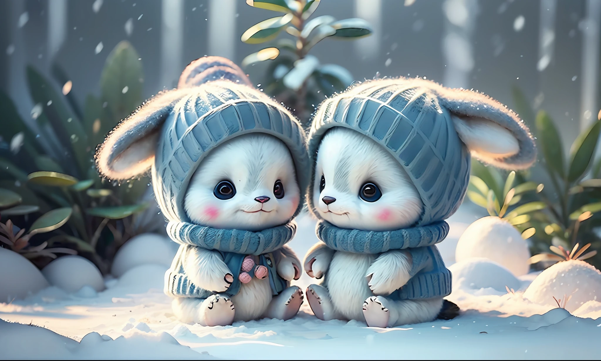 flocos de neve caindo, Snow on the ground, 2 ursos pandas, obra-prima, melhor qualidade, (altamente detalhado CG unidade 8k papel de parede)