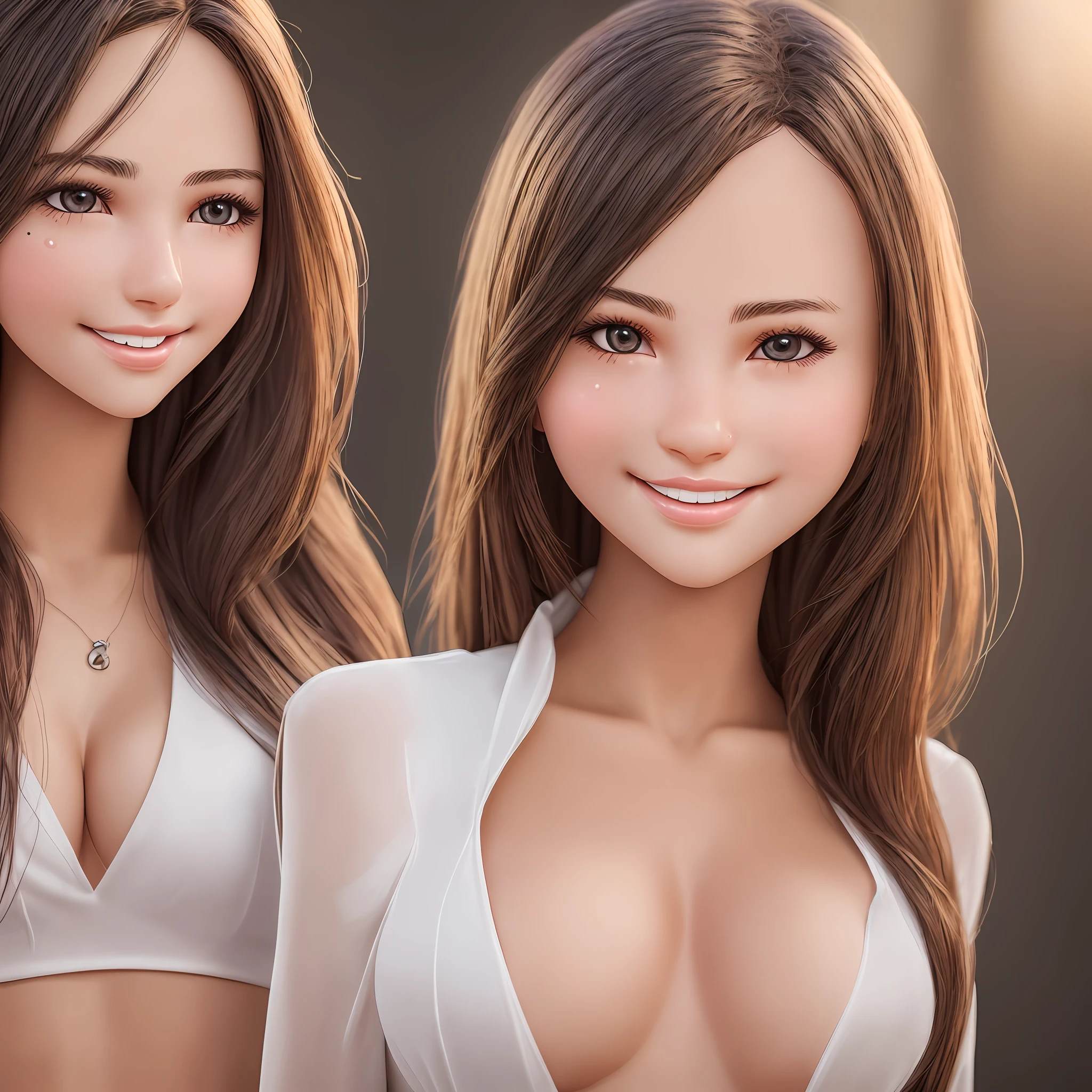 1girl, Beautiful Faces, (photo lifelike:1.4), (High detail skin:1.3), 8K UHD, DSLR, hig quality, A high-resolution, 4K, 8K, Raw photo、Sorrisos、chest cleavage --auto