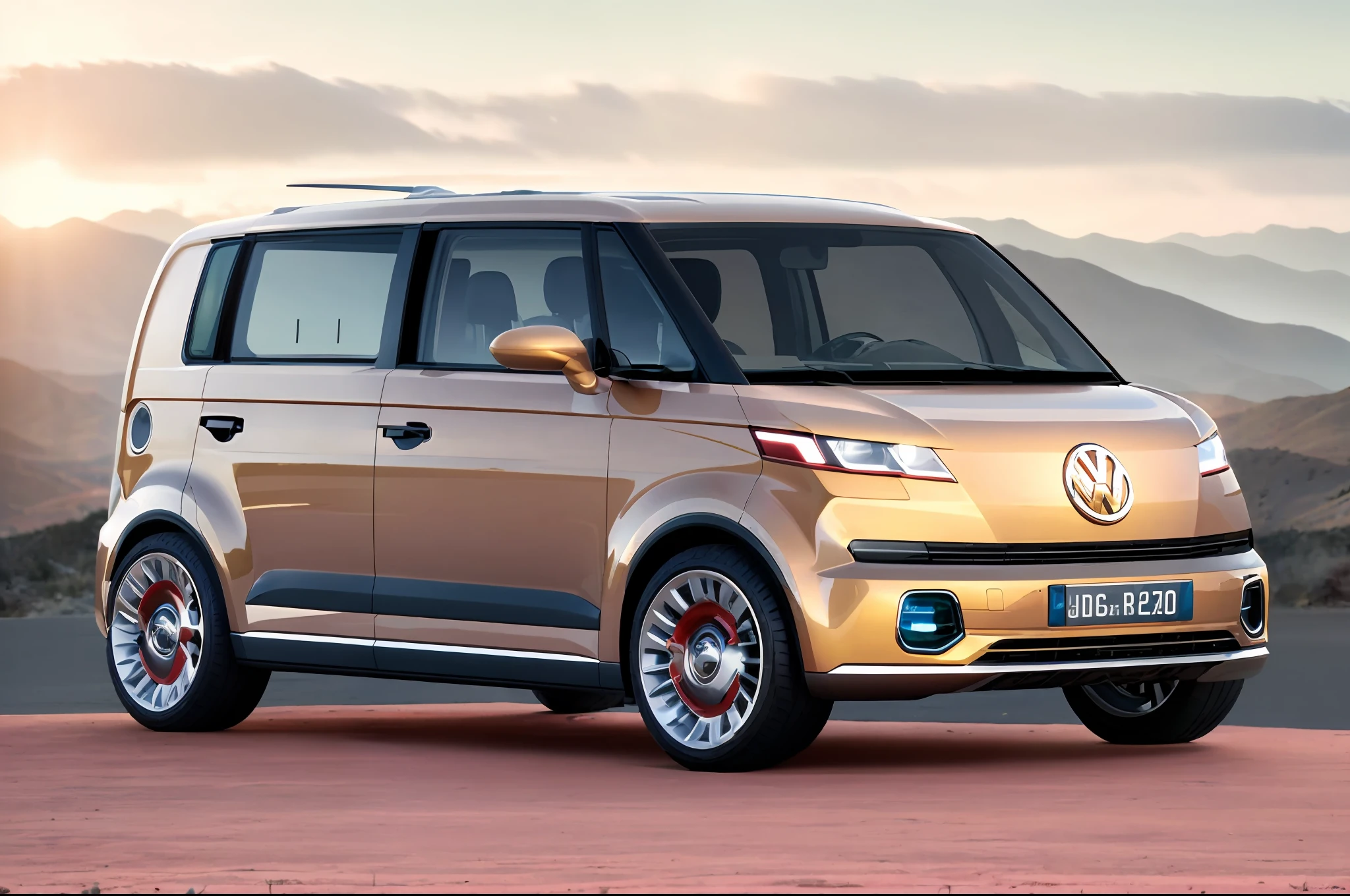 a red and white van parked on a white surface, microbus, vw microbus driving, Bullies, Carrinha, vehicle concept photo!!, vw bus on a street, 3/4 vista frontal, trending on vehicle design, o futuro, carro conceito, futuro!!, mas muito bonito", vista completa de um carro, um absurdamente bonito