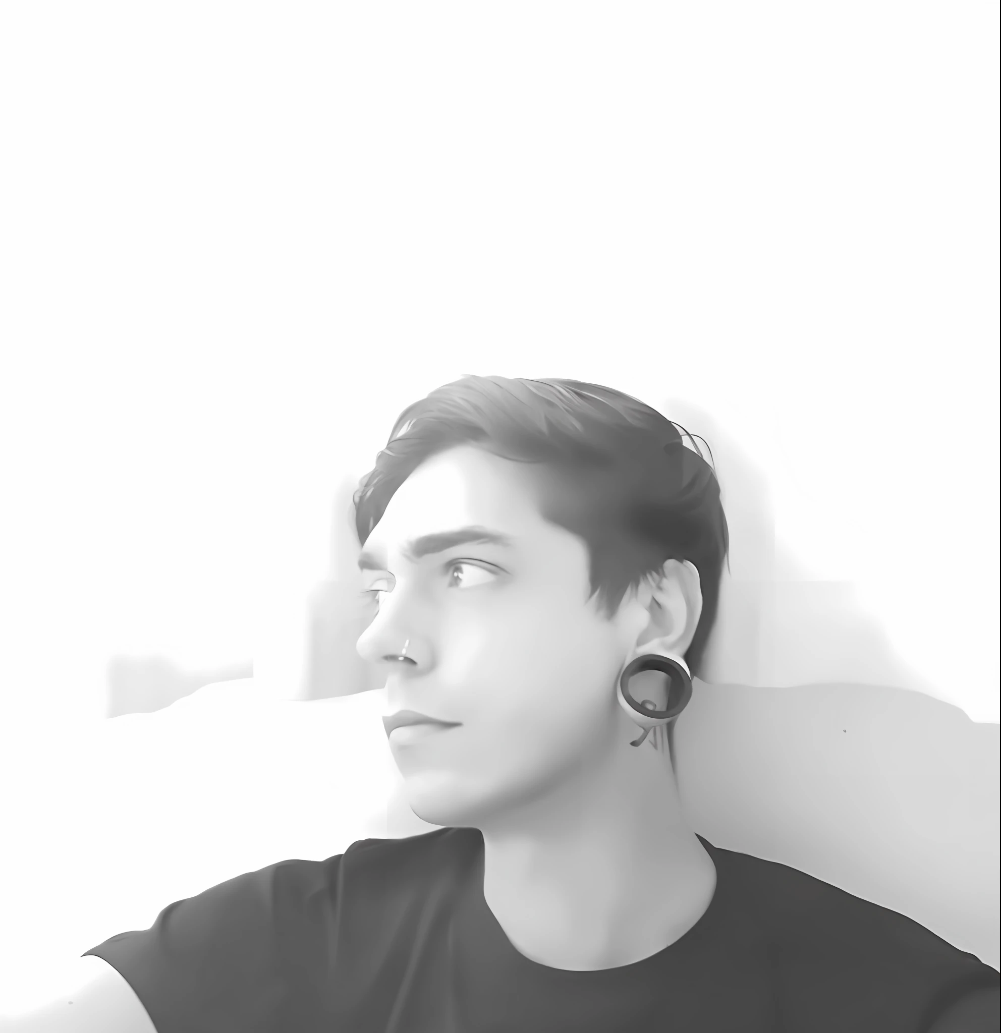 arafed man with ear piercings sitting on a couch, orelhas aferidas, head shoot, Cyberpunk modifications full of tattoos