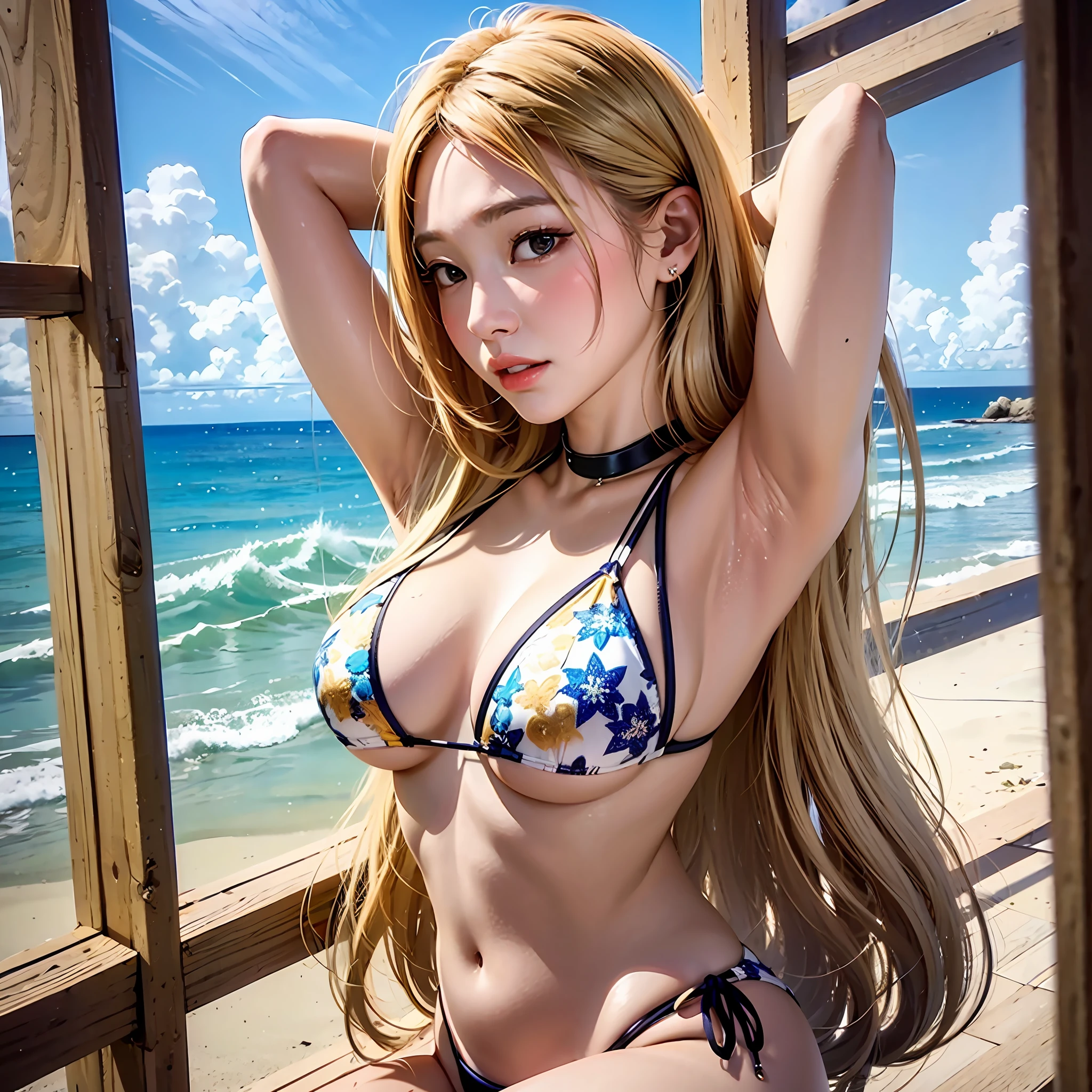 Blonde girl、Bikini、gravure、Long hair、The sea