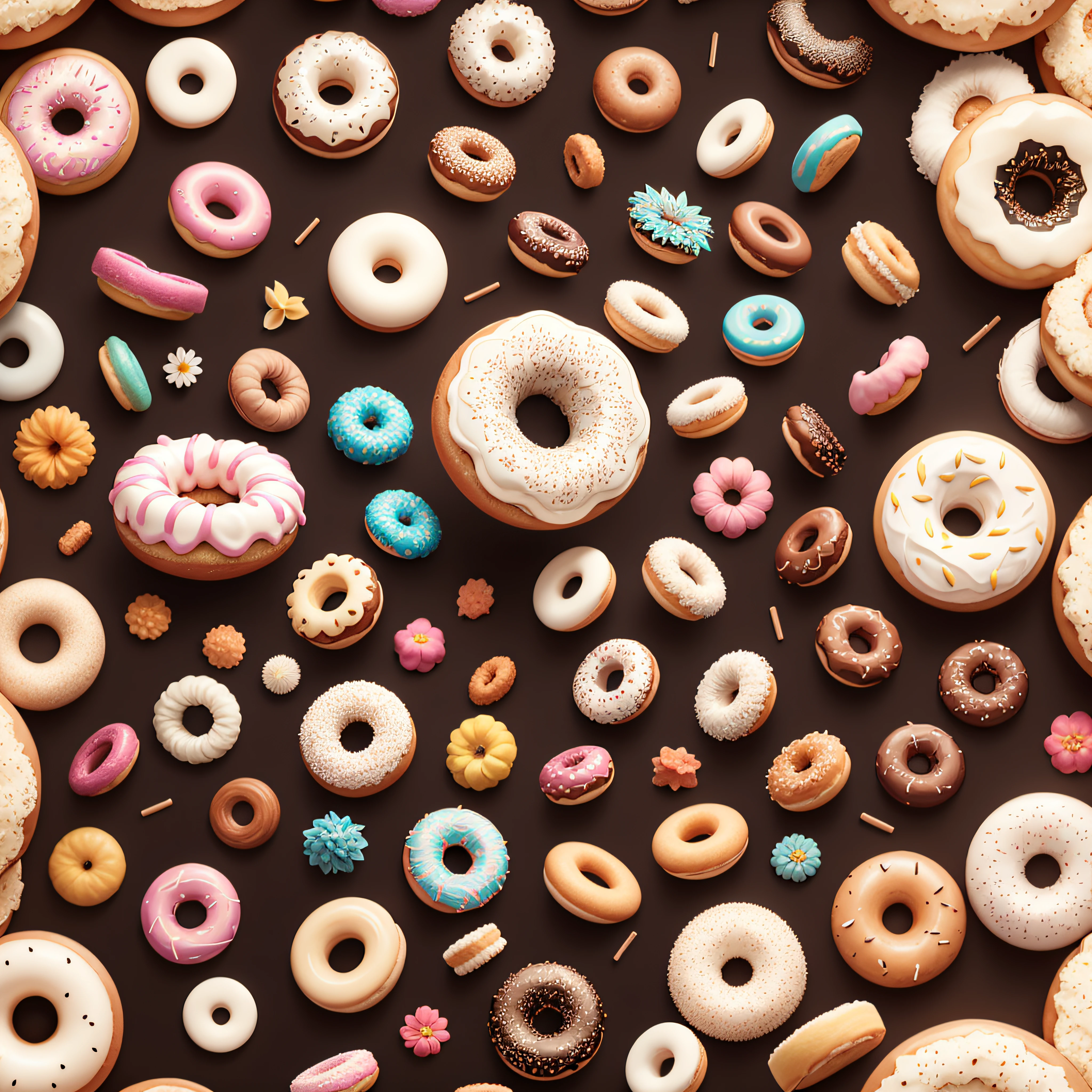 donuts Seamless patterns, repeating patterns design, fabric art, flat illustration, Vector, 4K, Art station, digital print, highly detailed clean, vector image, photorealistic masterpiece, professional photography, alistic flowers, flat background, isometric, bright vector, white background --auto