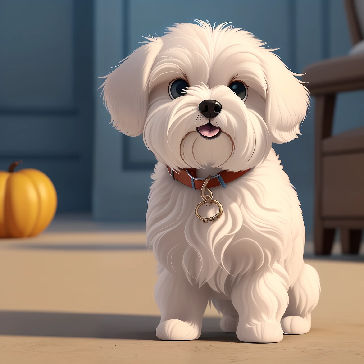 small maltese dog, white, fluffy, pixar animation style, 8k resolution --auto