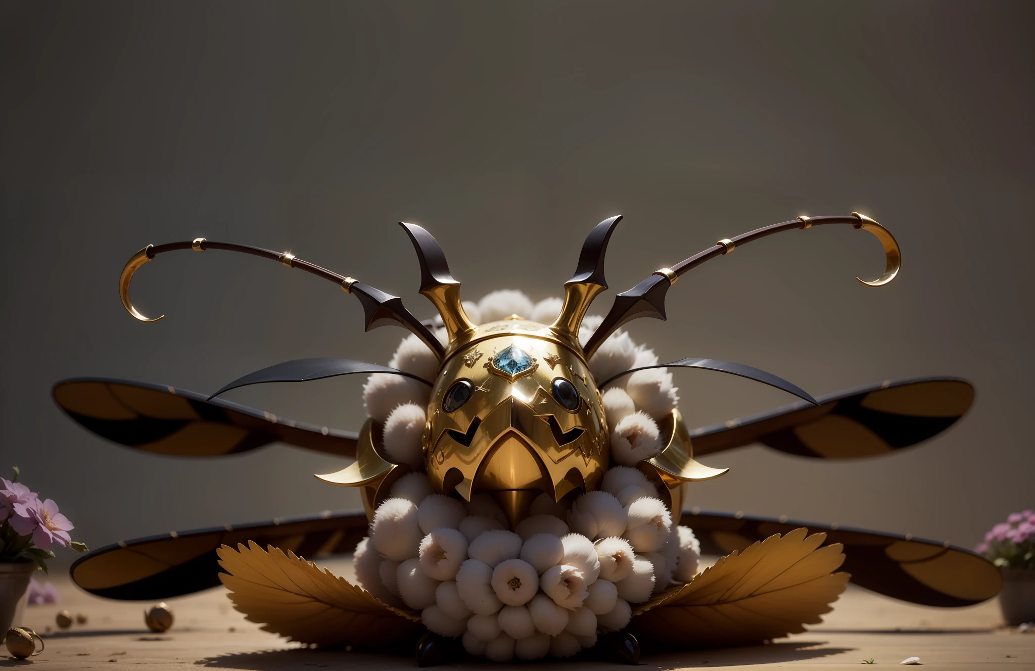 Bourdon couronne,protecteur,fleur blanche,