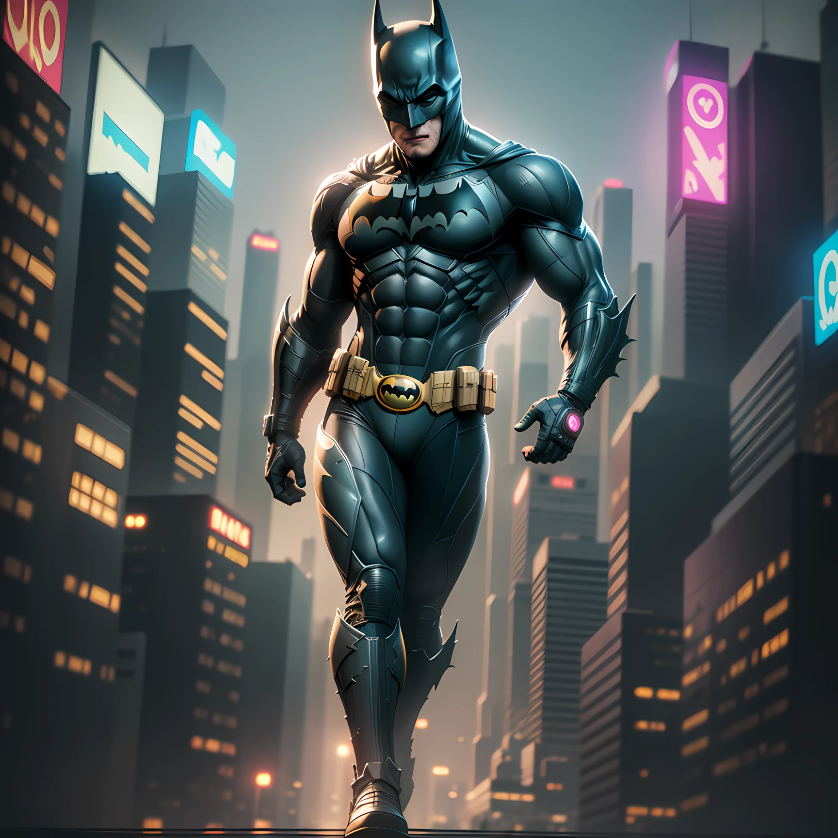 Imagine a futuristic and dystopian scene in Neo-Gotham, A metropolis steeped in the essence of the cyberpunk universe. The streets are lined with pulsating neon, glowing holograms and gigantic skyscrapers that stretch as far as the eye can see. In the midst of this chaotic cityscape, surge o Batman, a ruthless and mysterious vigilante.
His ultra-realistic image captures the dark and technological spirit of the Dark Knight. Batman is equipped with an advanced cybernetic suit, Composed of resistant and flexible armor, adornada com luzes LED azuis e detalhes futuristas. Your mask is enhanced with an augmented reality view, allowing it to analyze real-time information about your environment.
Em seu pulso esquerdo, A holographic bracelet displays vital data and a variety of high-tech devices. O capuz envolve sua figura, exuding mystery and highlighting his intimidating presence. Its cover is made of a special material that adapts to your needs, allowing you to glide through dark alleys or hover through the night skies.
Ao fundo, vemos a arquitetura cyberpunk de Neo-Gotham, with gigantic skyscrapers and glowing holographic ads everywhere. As luzes da cidade refletem-se no solo molhado pela chuva, creating a dense and enigmatic atmosphere.
Nesta imagem ultra-realista do Batman no universo cyberpunk, You are led into a dark and technological future, where the Dark Knight faces crime with his impeccable skills and his high-tech arsenal. --auto