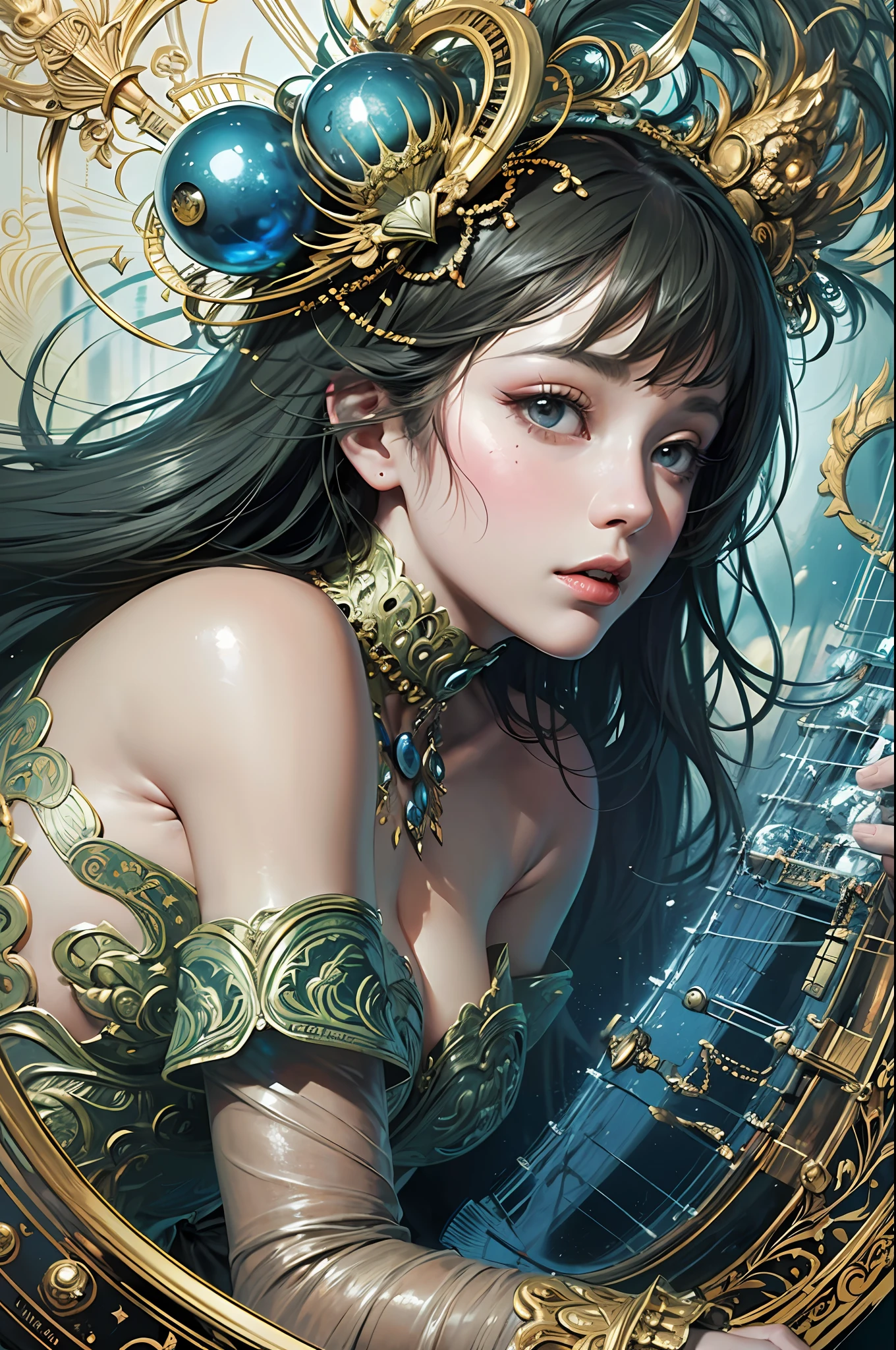officialart、Unity 8k Wallpapers、Ultra-detail、Beautifully Aesthetic、Meisterwerk、maximum quality、(Zentangle、mandala、entangled、entangled)、(Fractal Art:1.3)、Girl playing one harp、Botticelli、extremely detailed、Dynamic angles、Cowboy Shots、The most beautiful forms chaos、elegant、Brutalist design、Vibrant colors、romanticism、James Jean、roby dwi antono、ross tran、Francis Bacon、Michal Muratz、Adrian Guyney、petra cortright、Gerhard Richter、Takato Yamamoto、Ashley Wood、atmosphere、Ecstasy notes、Streaming notes are displayed