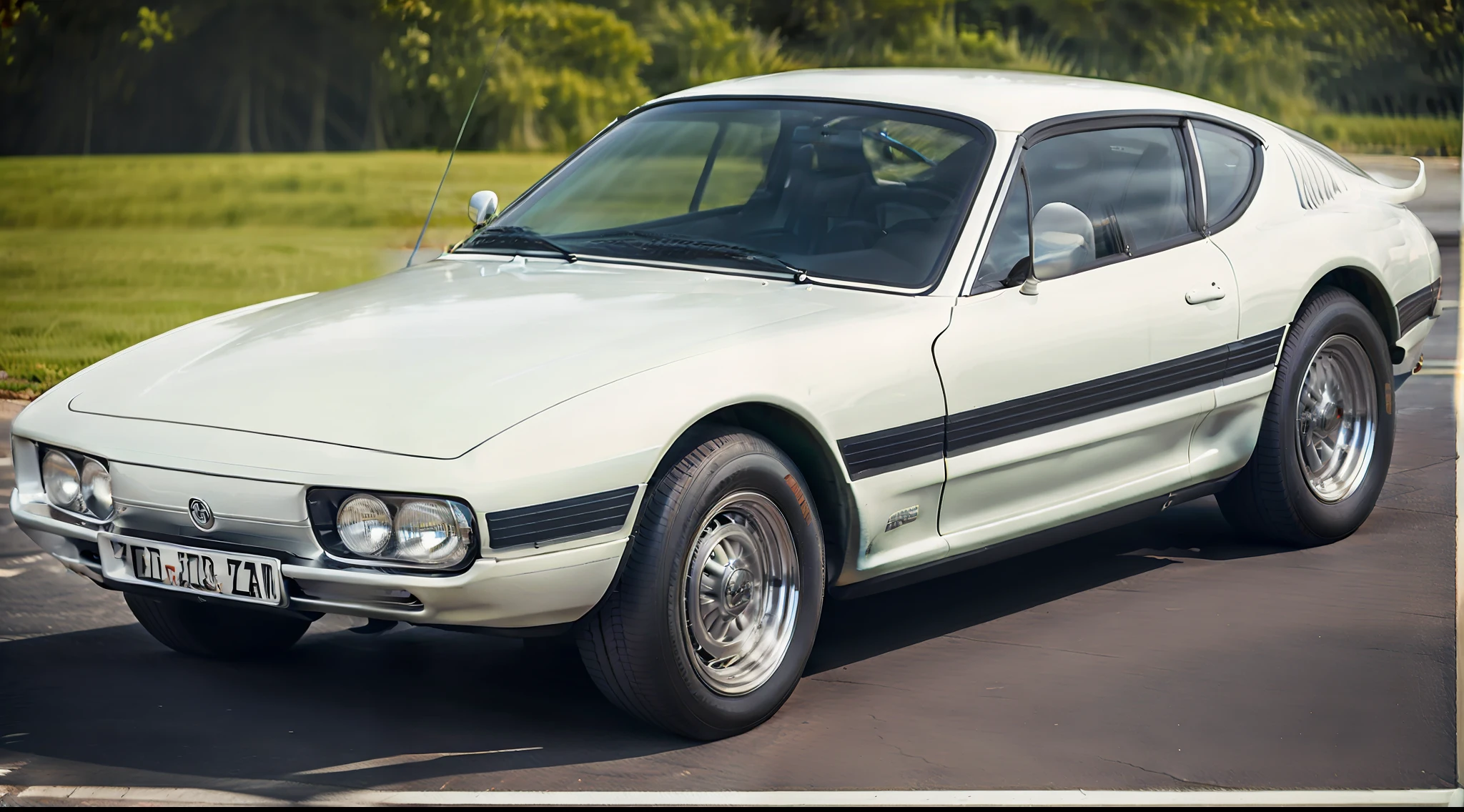 um close up de um carro branco com uma faixa vermelha na frente, De Tomaso |, cimitarra, Pininfarina, 1980 carros, inspirado em Bernardo Cavallino, giorgetto giugiaro, Alfa Romeo Projeto Carro, c1976, 1 9 6 9, 1969
