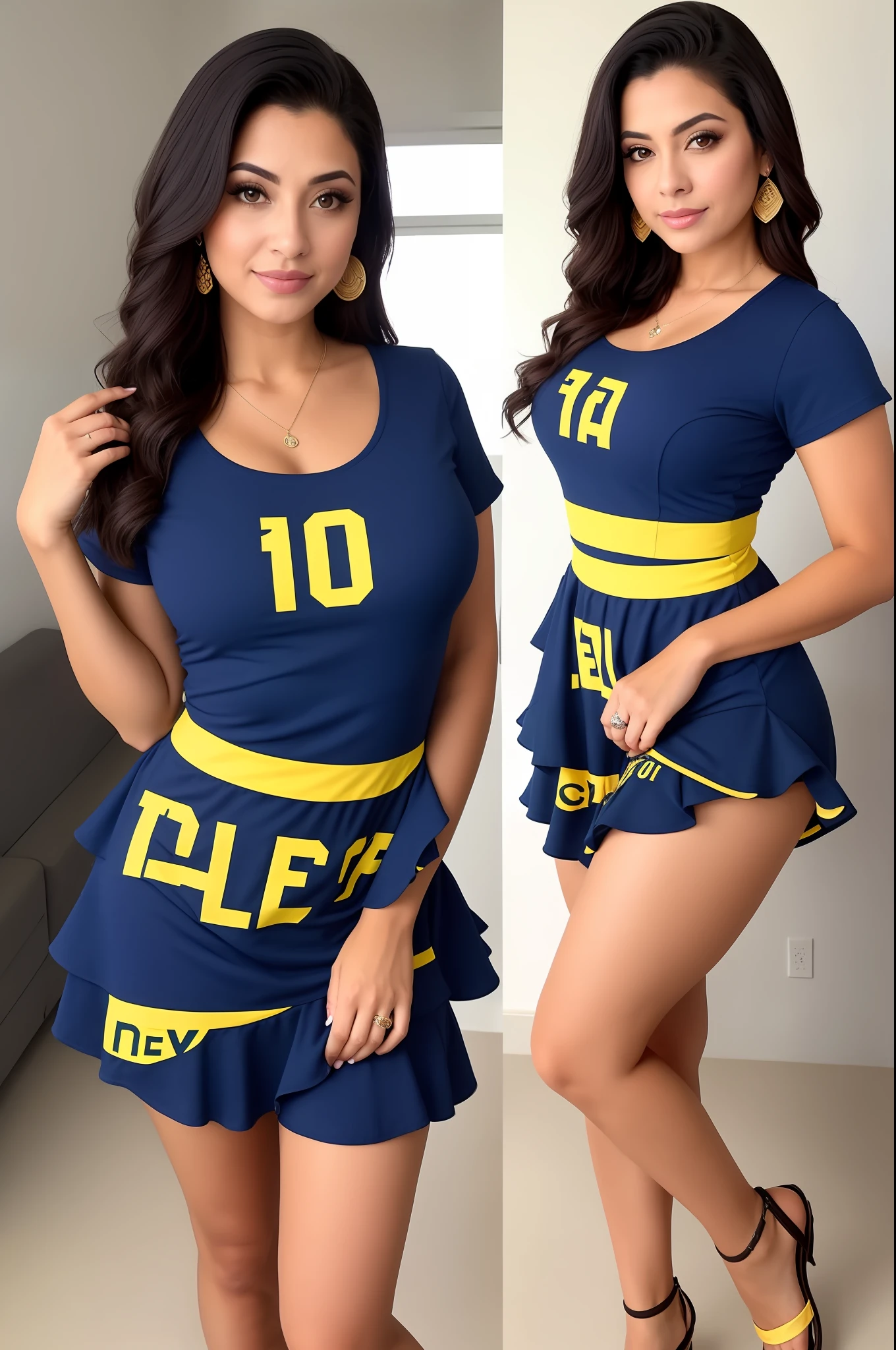 uma foto de uma mulher brasileira, vestido casual, pele realista