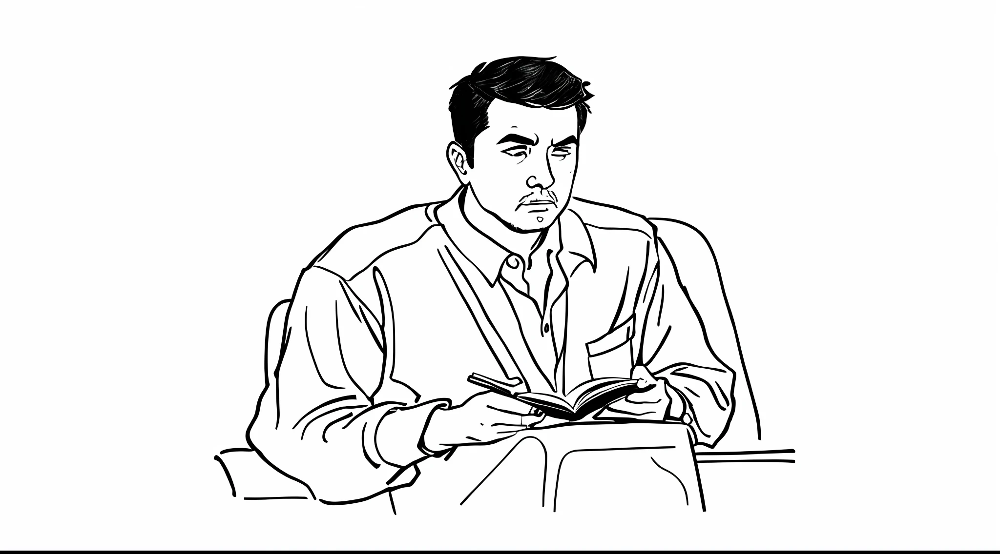 Follows the picture style，Draw a picture。request：White drawing，Two middle-aged men，Black outline，fondo blanco，Face-to-face fighting，character portrait，In anger。