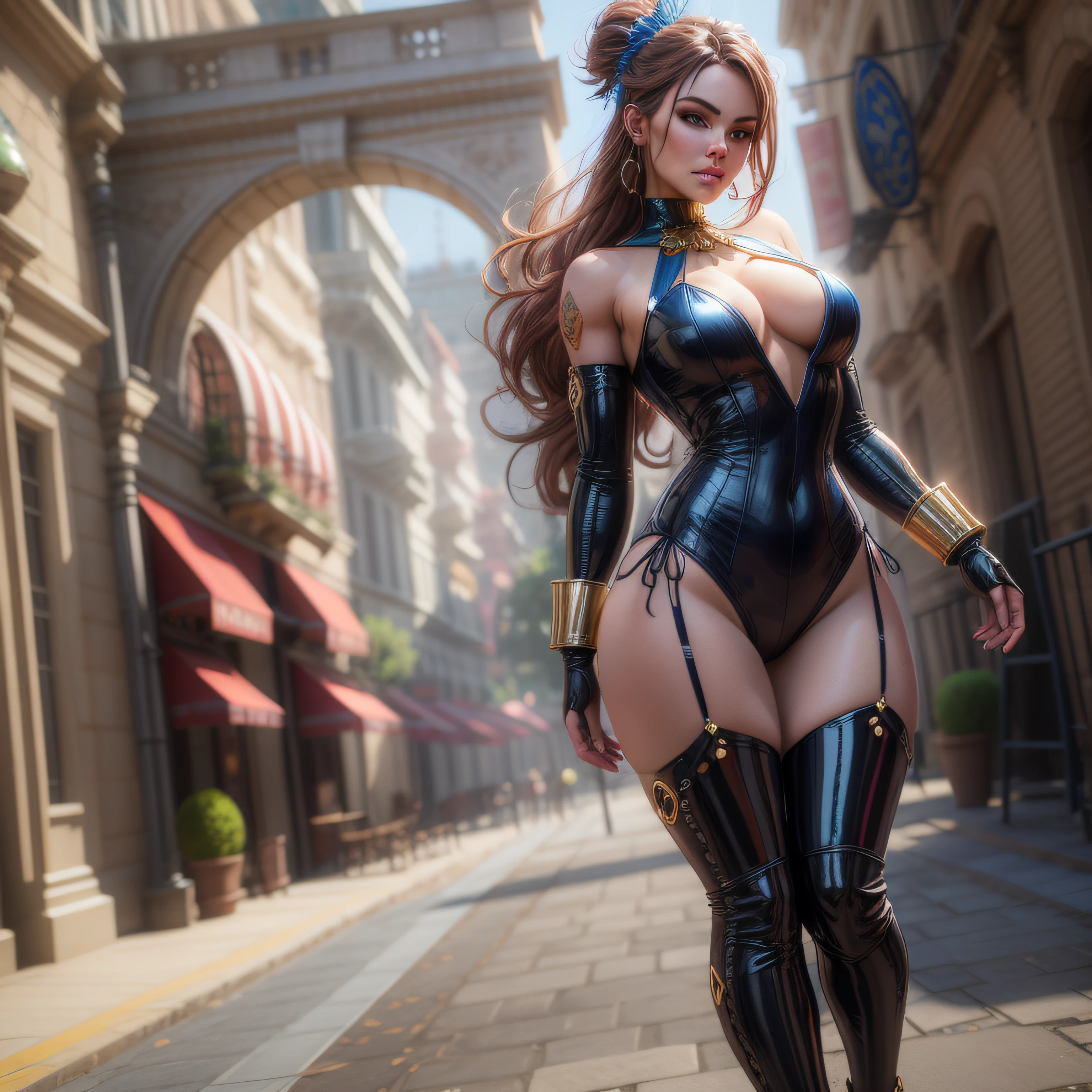 arafed woman in a blue and gold outfit posing in front of a circular window, epic 3 d oshun, artgerm julie bell beeple, goddess. extremely high detail, artstation masterpiece, deviantart artstation cgscosiety, alexandra fomina artstation, wlop art, best of artstation, trending on artstation hd