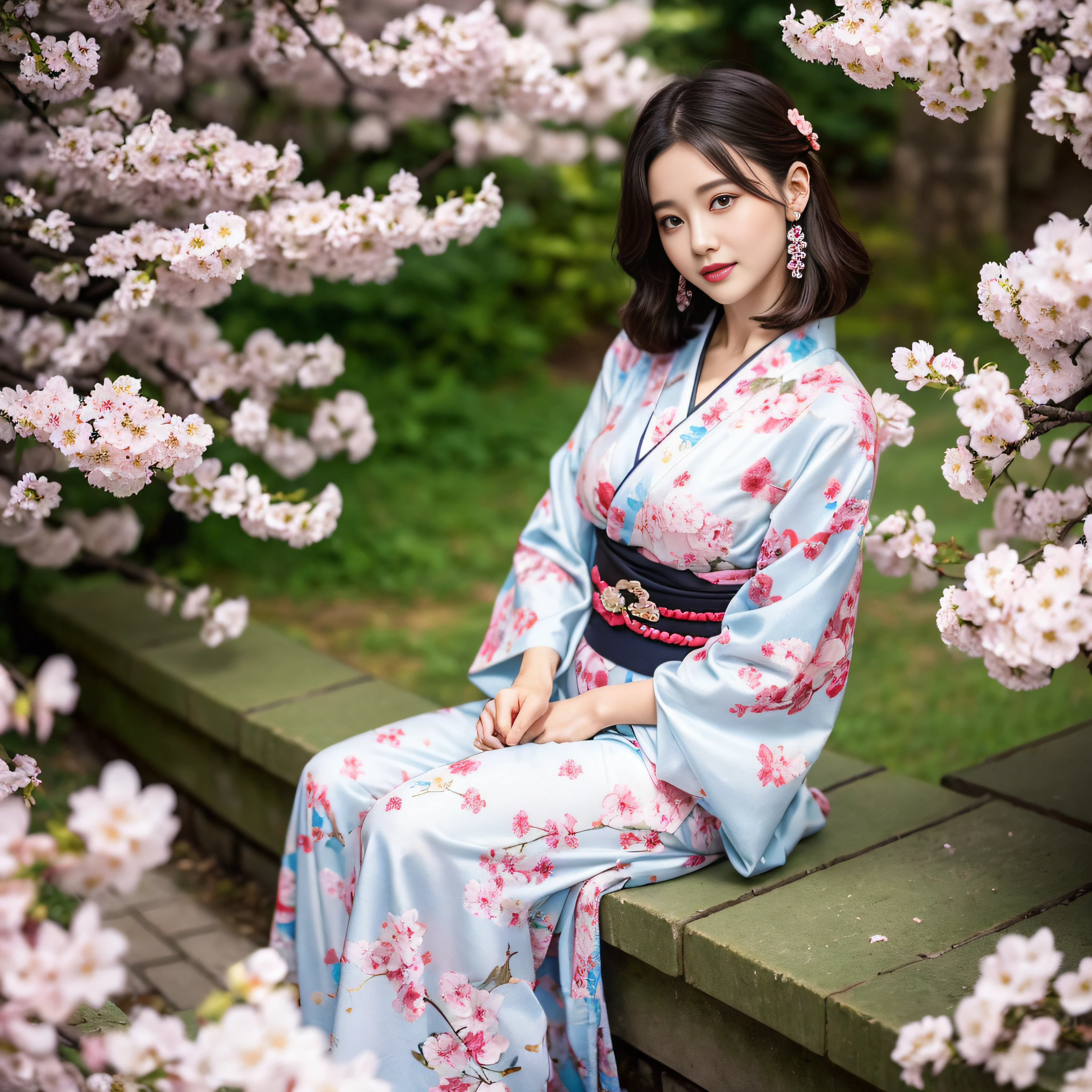 In general, the length of the body is the same as the height, so the toes（Kimono hem）does not reach the ground、Fix it so that it doesn't get on the ground、When drawing zori、White winding（Bottoms）Be sure to be the color of the cherry blossoms at（When drawing）、