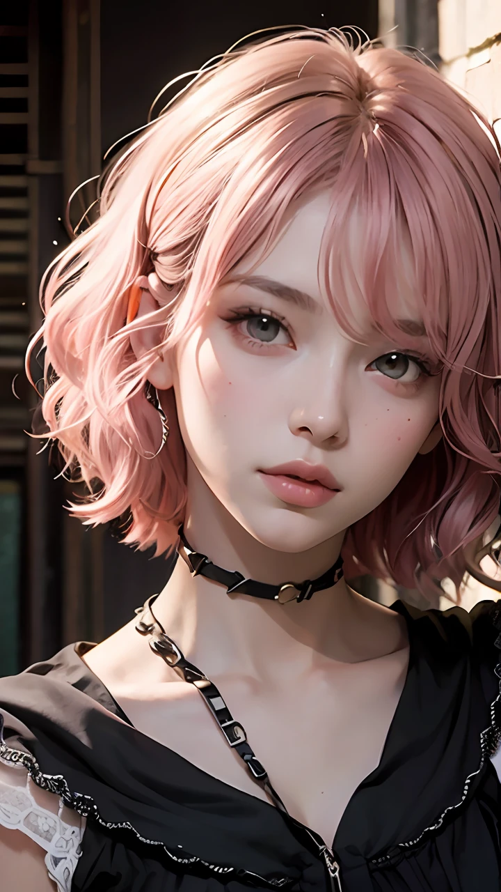 A woman with short wavy pink hair, portrait by Yumihiko Amano, featured on cgsociety, pre-raphaelitismn androgynous, black woman, black woman,
