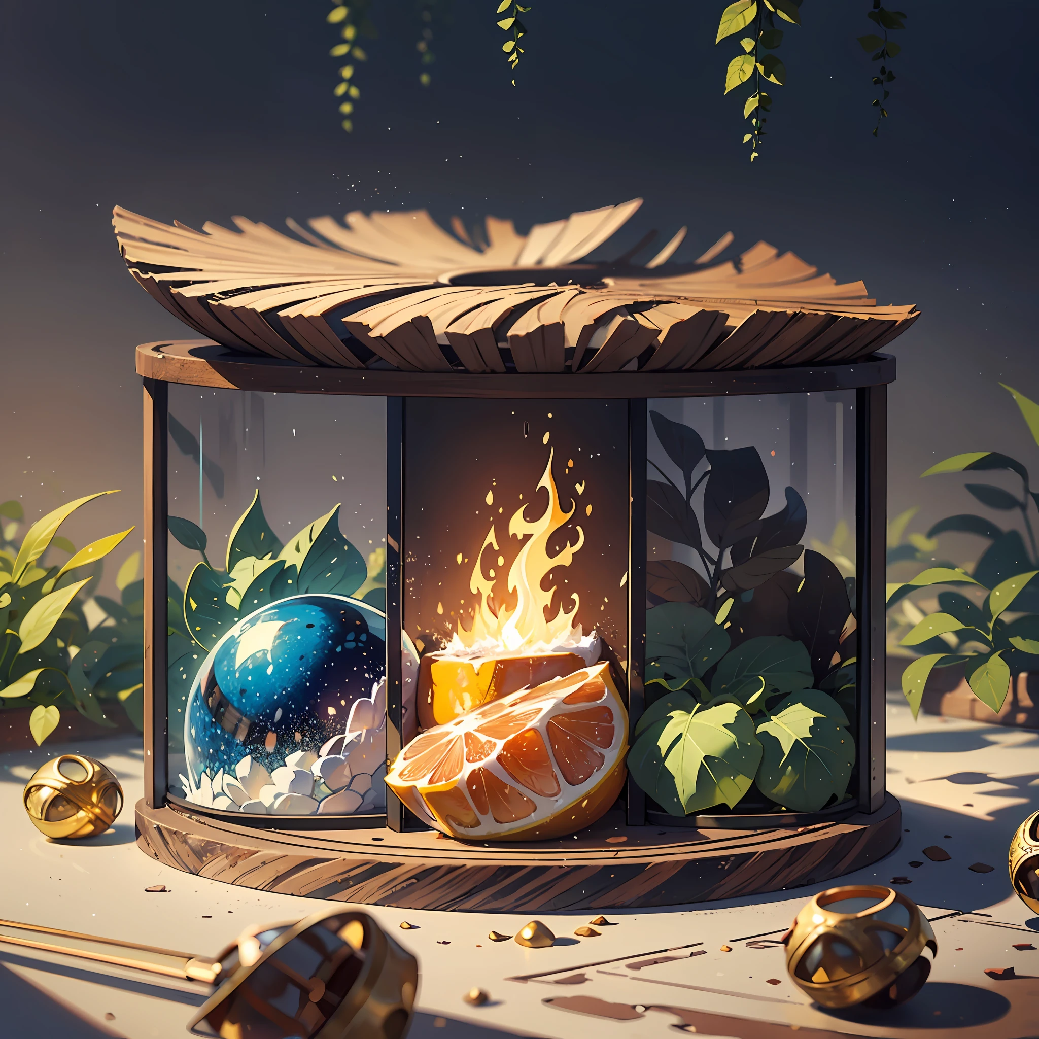Create a fantastic and imaginative scene. Use uma paleta cores de outono com foco em elementos naturais, como bosques e casas, to create a magical and enchanting scene. Pay attention to the fine details and design of the characters to create a sense of wonder and awe. Use uma paleta de cores suave com foco em tons outono. Add weight to certain elements to create a balance between the different elements in the artwork.