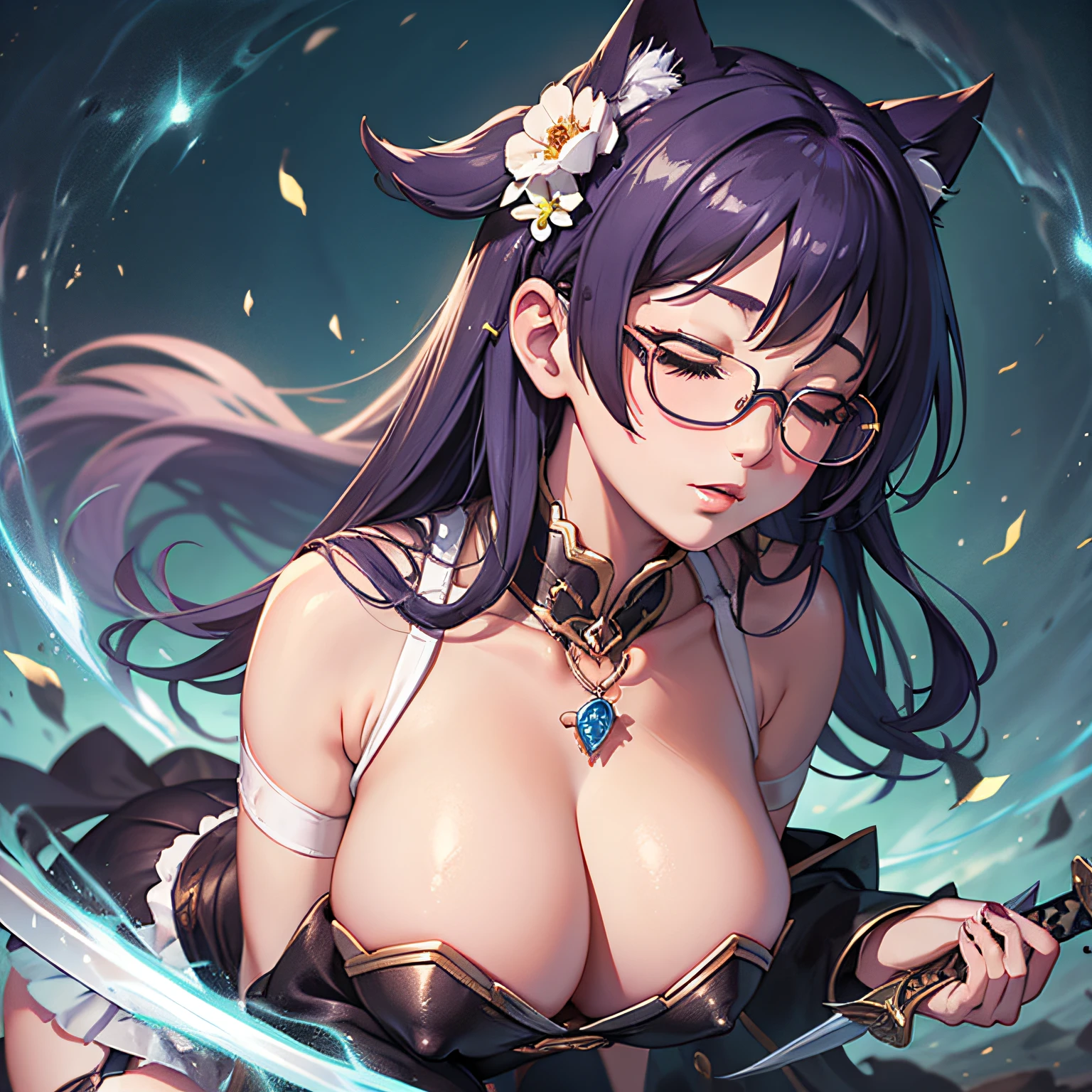 The girls。World of Swords and Magic。magician。White underwear。Wearing glasses。miniskirts。Eyes closed。garters。massive tits。thick thigh。sticking out the buttocks。all on fours。