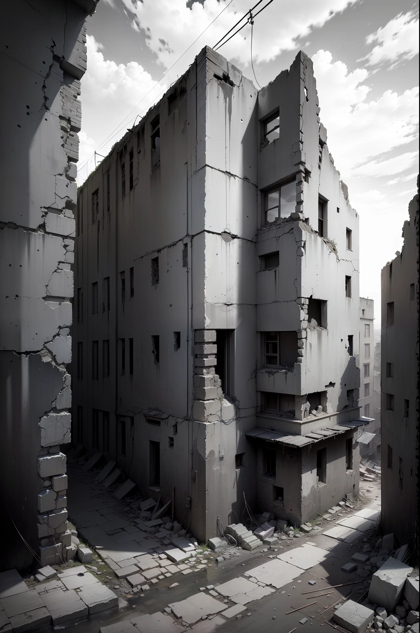 (background ancient ruins), original,(illustration:1.2 black and white),(best quality), (masterpiece:1.2), (8k wallpaper, black and white image, made in HB graphite pencils, (panoramic photo:1.4),(full body:1.05), (splashes),((GRAPHITE)), sharp focus, Old robot, rusty scrap, hanging hoses, wires, rubble, outdoors, stones, ruins, forehead --auto