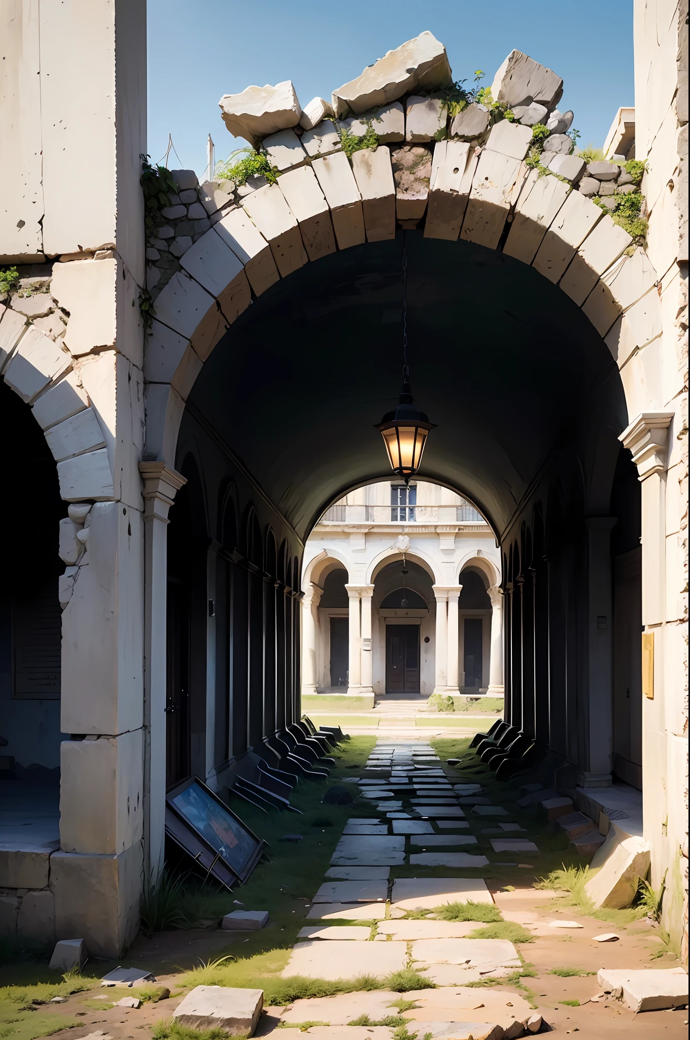 (Background Ancient Ruins), original,(ilustration:1.2 preto e branco),(melhor qualidade), (obra-prima:1.2), (papel de parede 8k, imagem em preto e branco , made in graphite pencil HB, (panorama shot:1.4),(corpo inteiro:1.05), (respingos),((GRAFITE)), Crisp Focus, velho, sucata enferrujada, mangueiras penduradas, fios, escombros, ao ar livre, pedras, ruins, testa --auto
