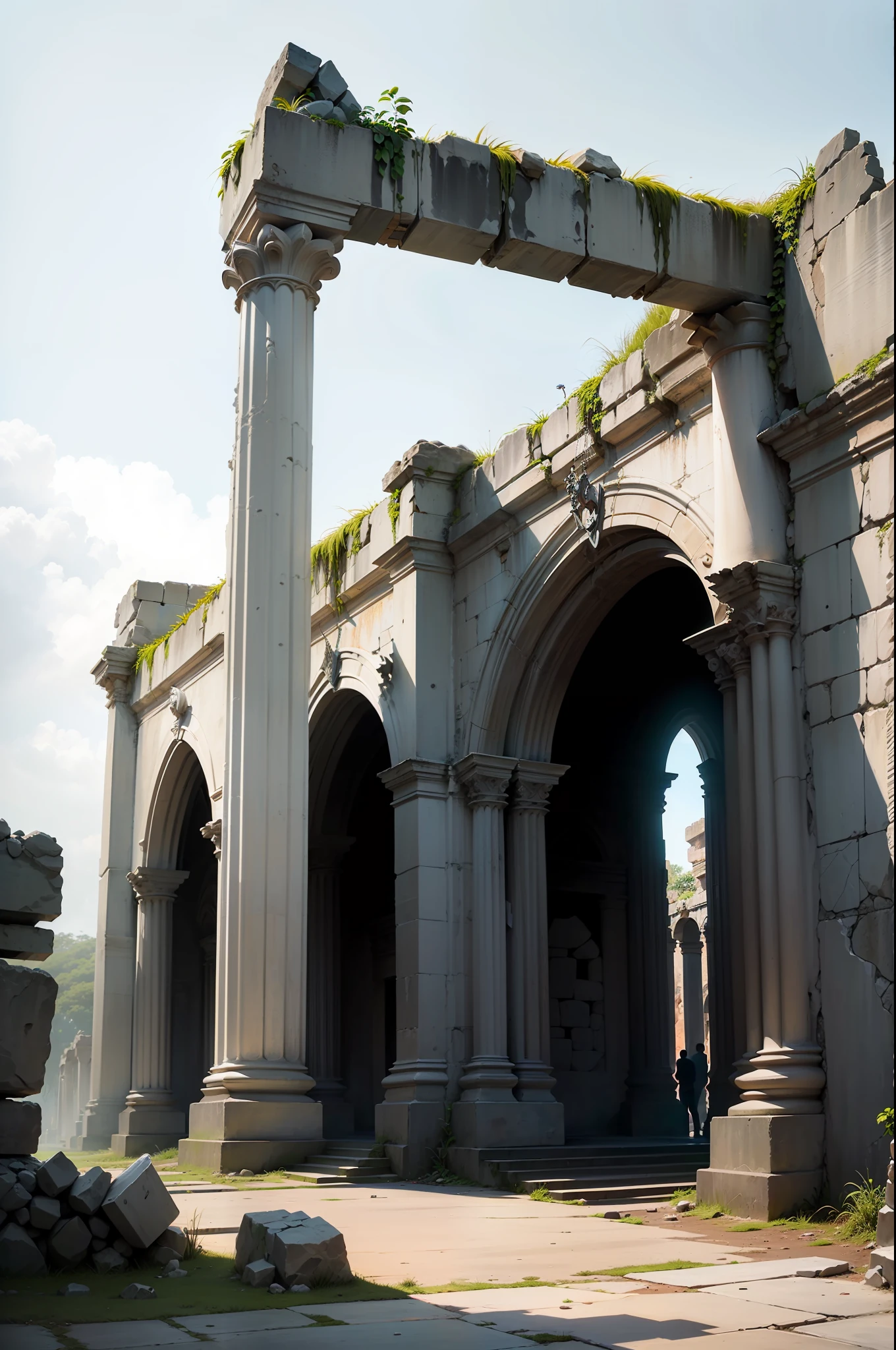 (Background Ancient Ruins), original,(ilustration:1.2 preto e branco),(melhor qualidade), (obra-prima:1.2), (papel de parede 8k, imagem em preto e branco , made in graphite pencil HB, (panorama shot:1.4),(corpo inteiro:1.05), (respingos),((GRAFITE)), Crisp Focus, velho, sucata enferrujada, mangueiras penduradas, fios, escombros, ao ar livre, pedras, ruins, testa --auto