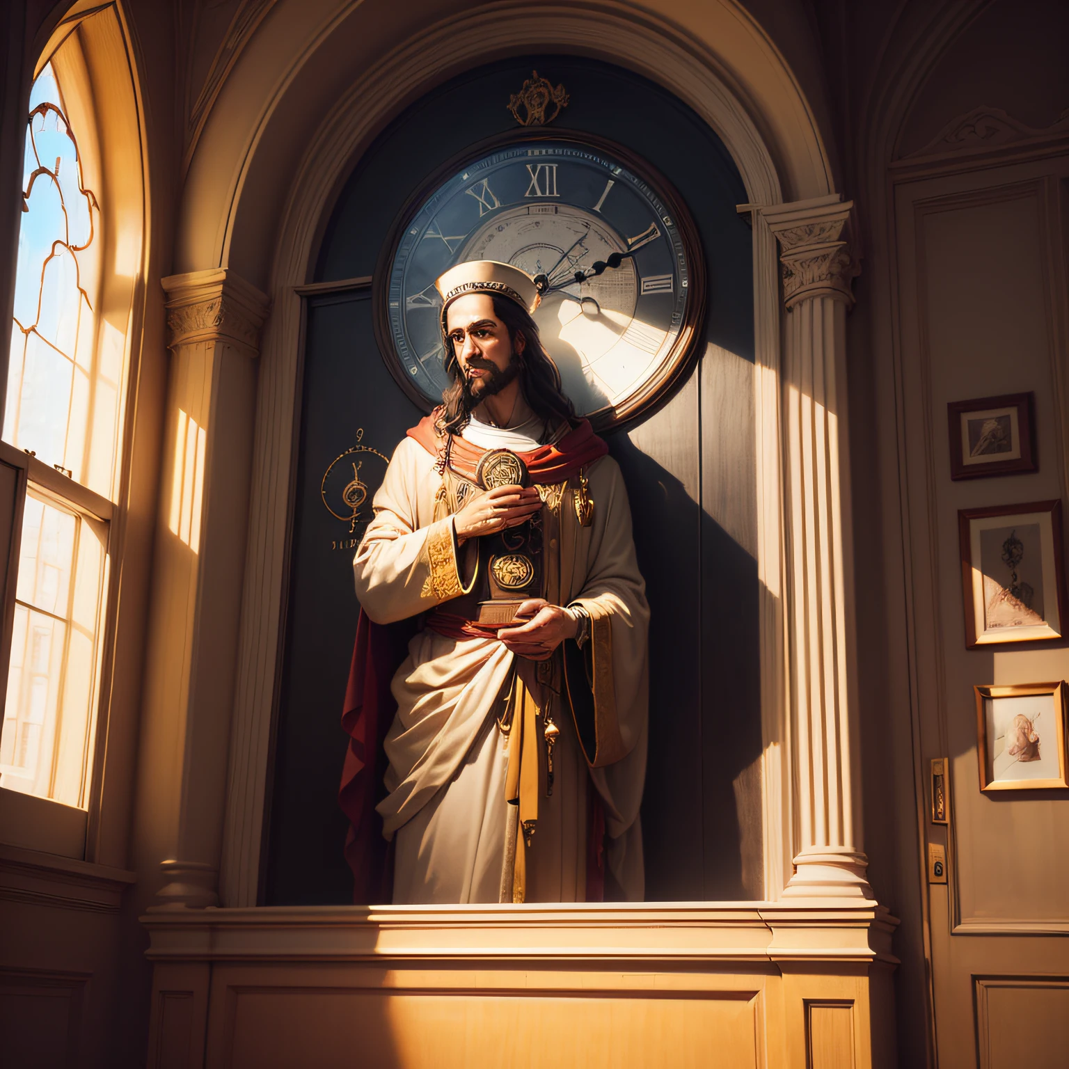 God in heaven with a clock in the background --auto