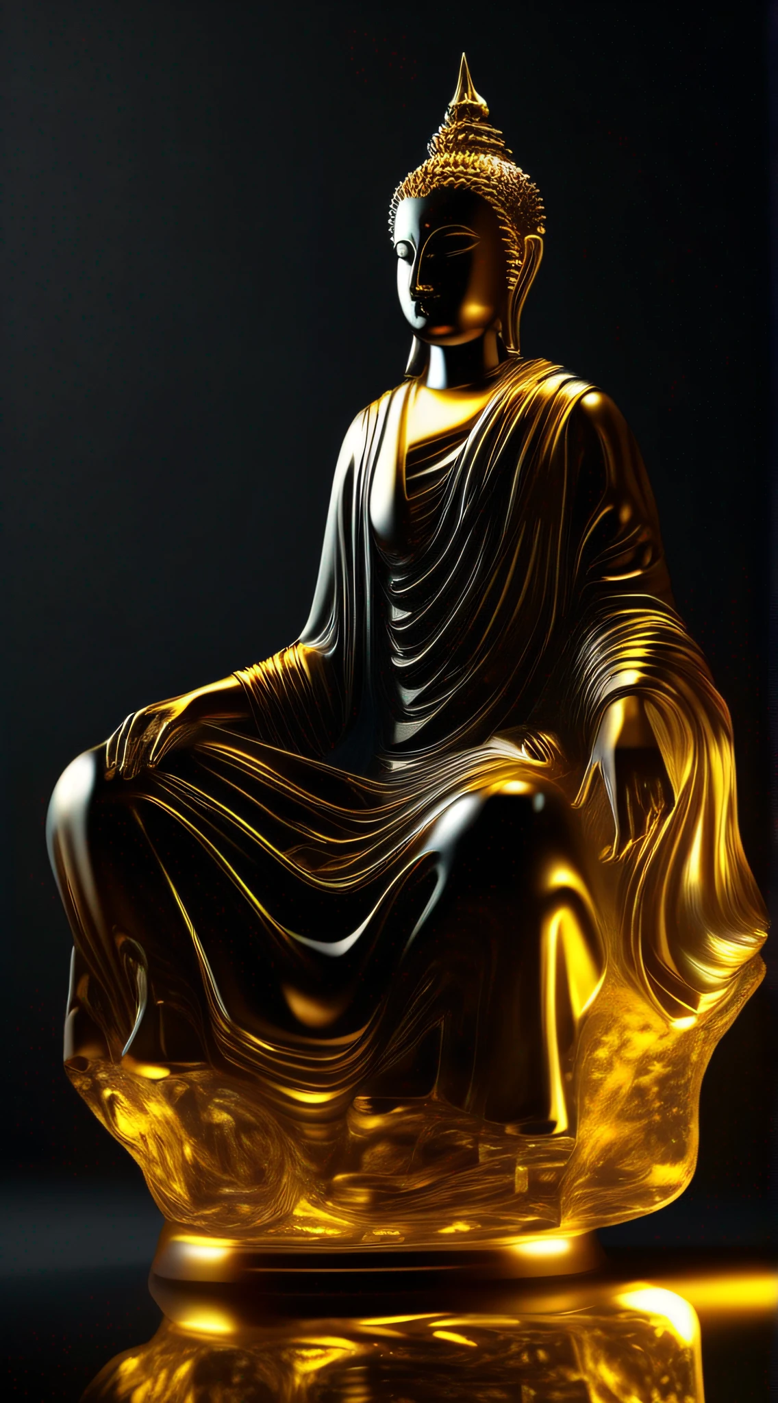 "buda, arte moderna, magical and dark fantasy, volumetric glass lighting, golden and black infrared light illumination".
