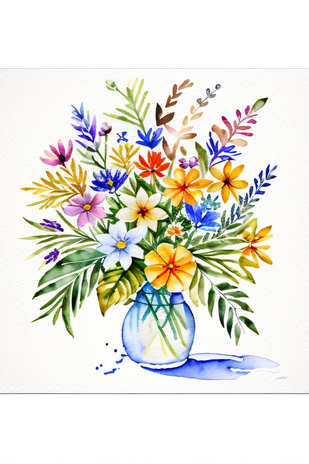 Wild Flowers Art Floral Farmhouse Art, Watercolor Botanical