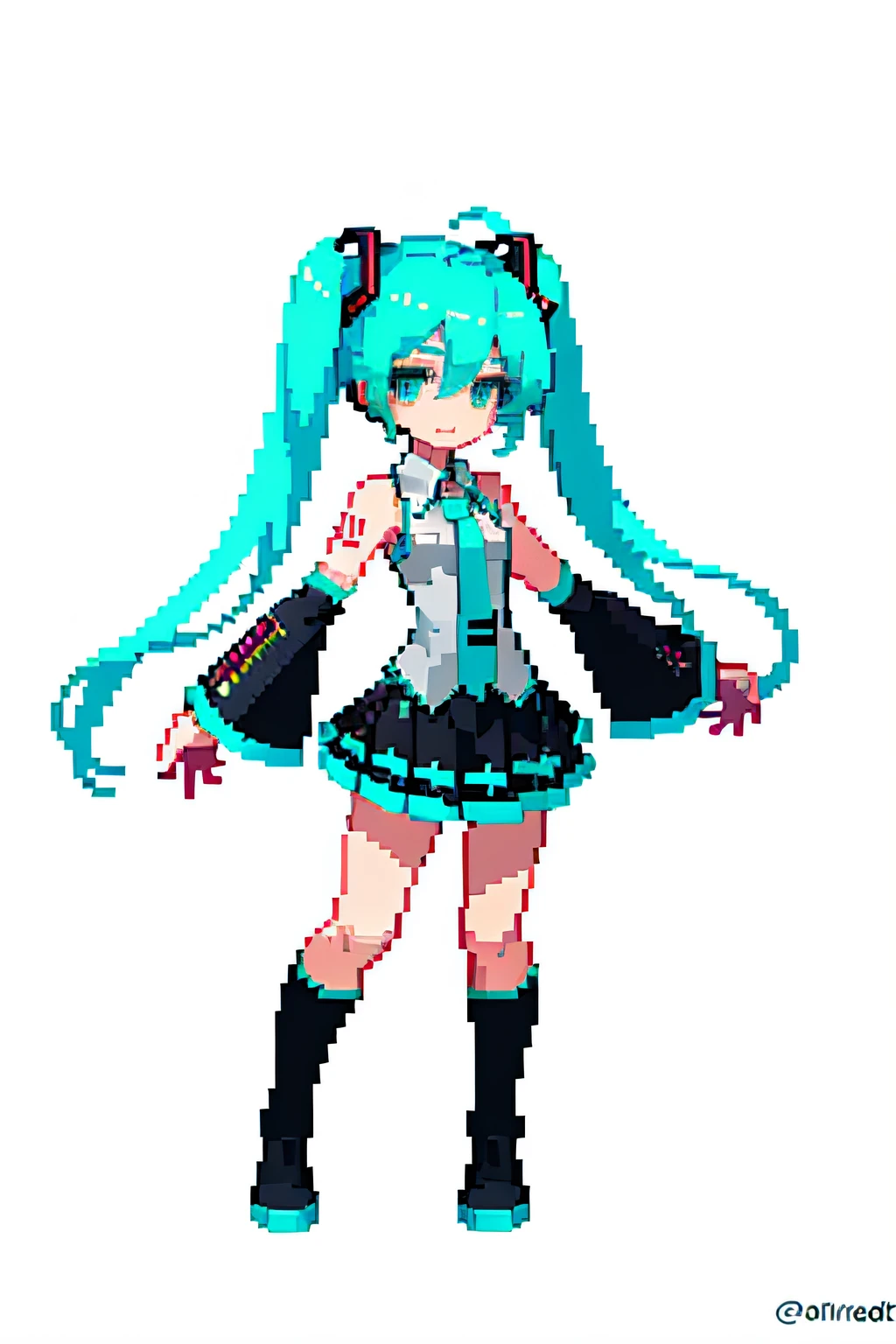 (masterpiece, top quality, best quality), pixel,pixel art,1girl, hatsune miku,full body,