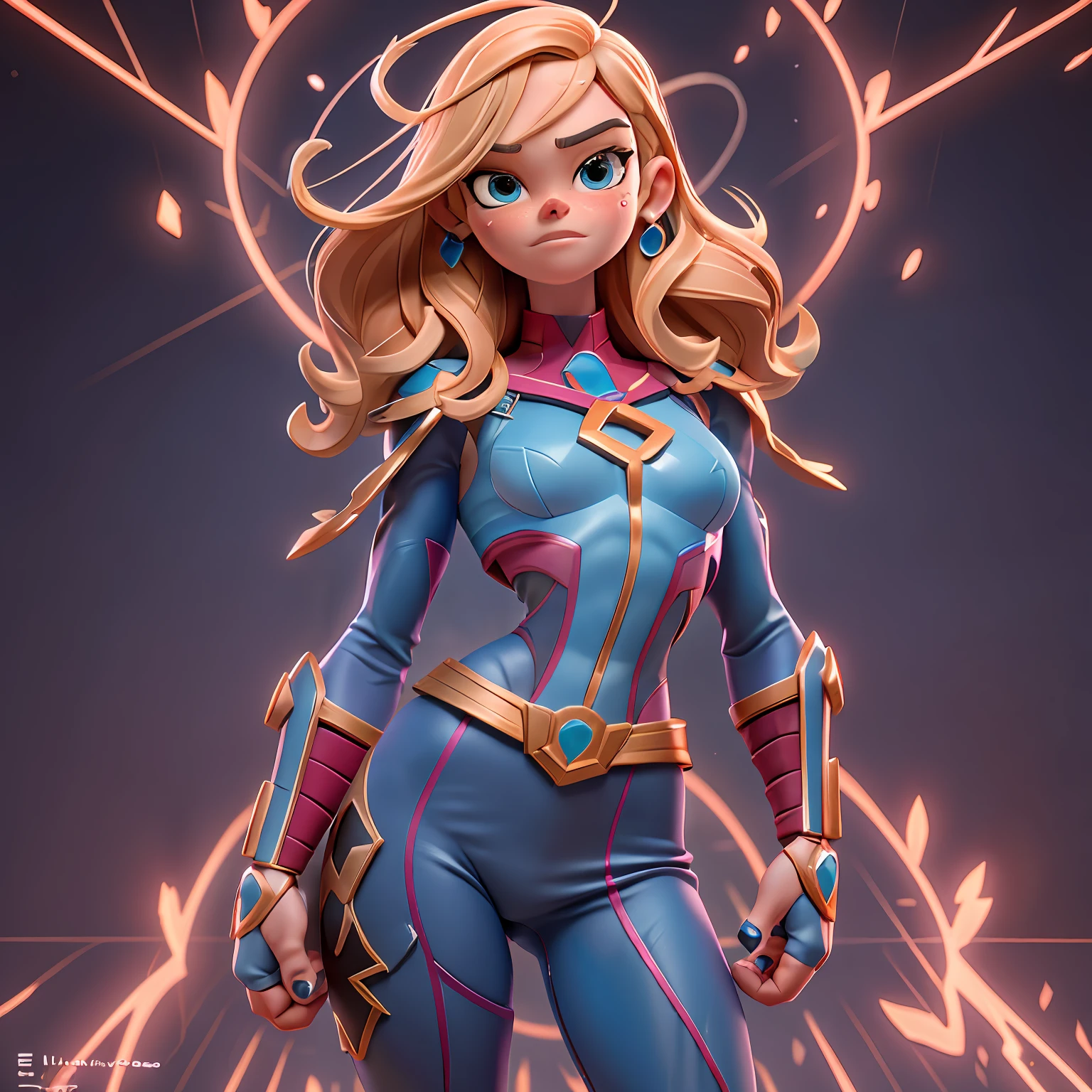 garota superhero ("elle fanning"), corpo esguio e magro, emissivo, cintilante, neon, anatomia correta