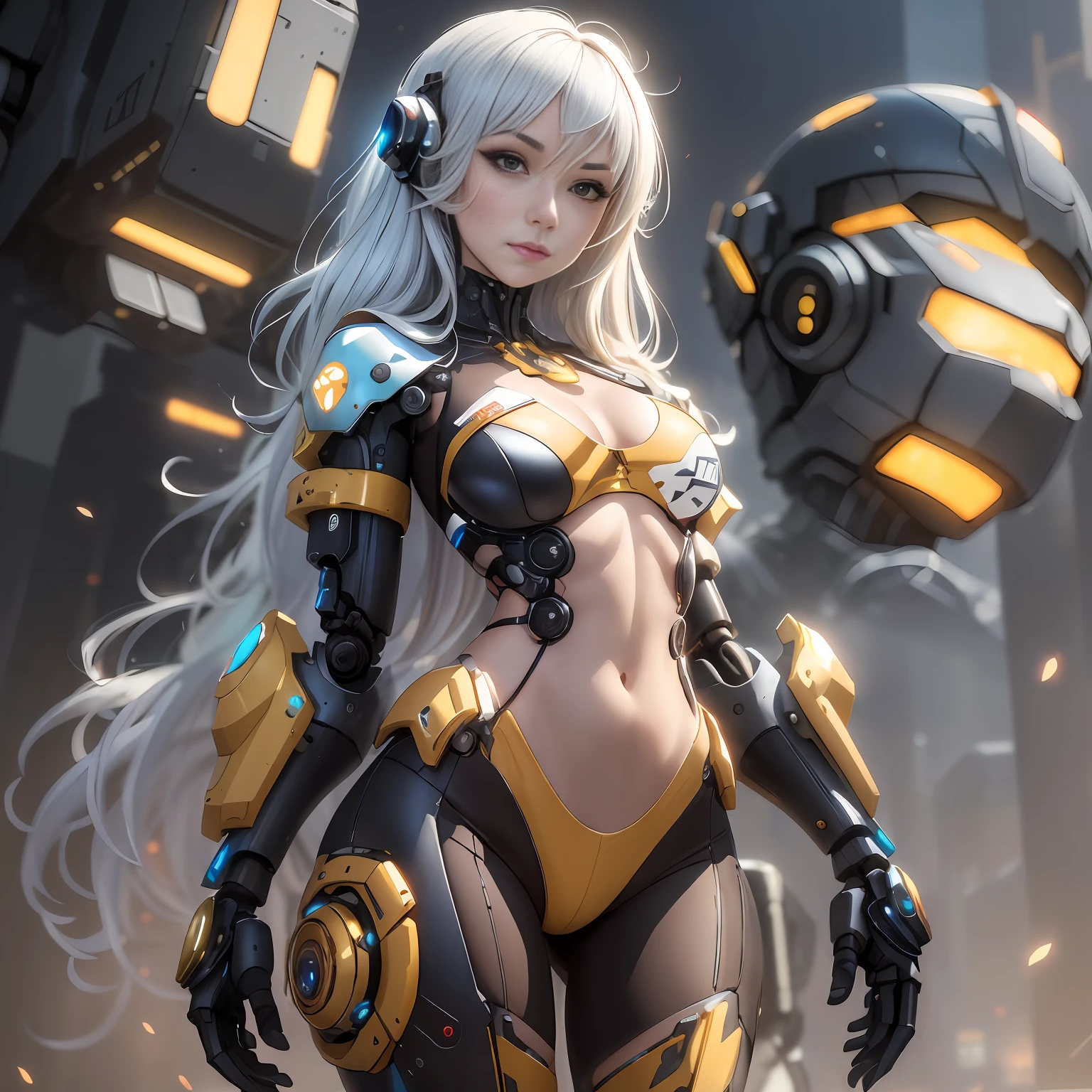 arafed woman in a futuristic suit with a sci - fiorer, girl in mecha cyber armor, cyberpunk anime girl mech, cute cyborg girl, ross tran 8 k, perfect android girl, digital cyberpunk anime art, anime robotic mixed with organic, cyborg - girl with silver hair, advanced digital anime art, beautiful robot character design, chengwei pan on artstation