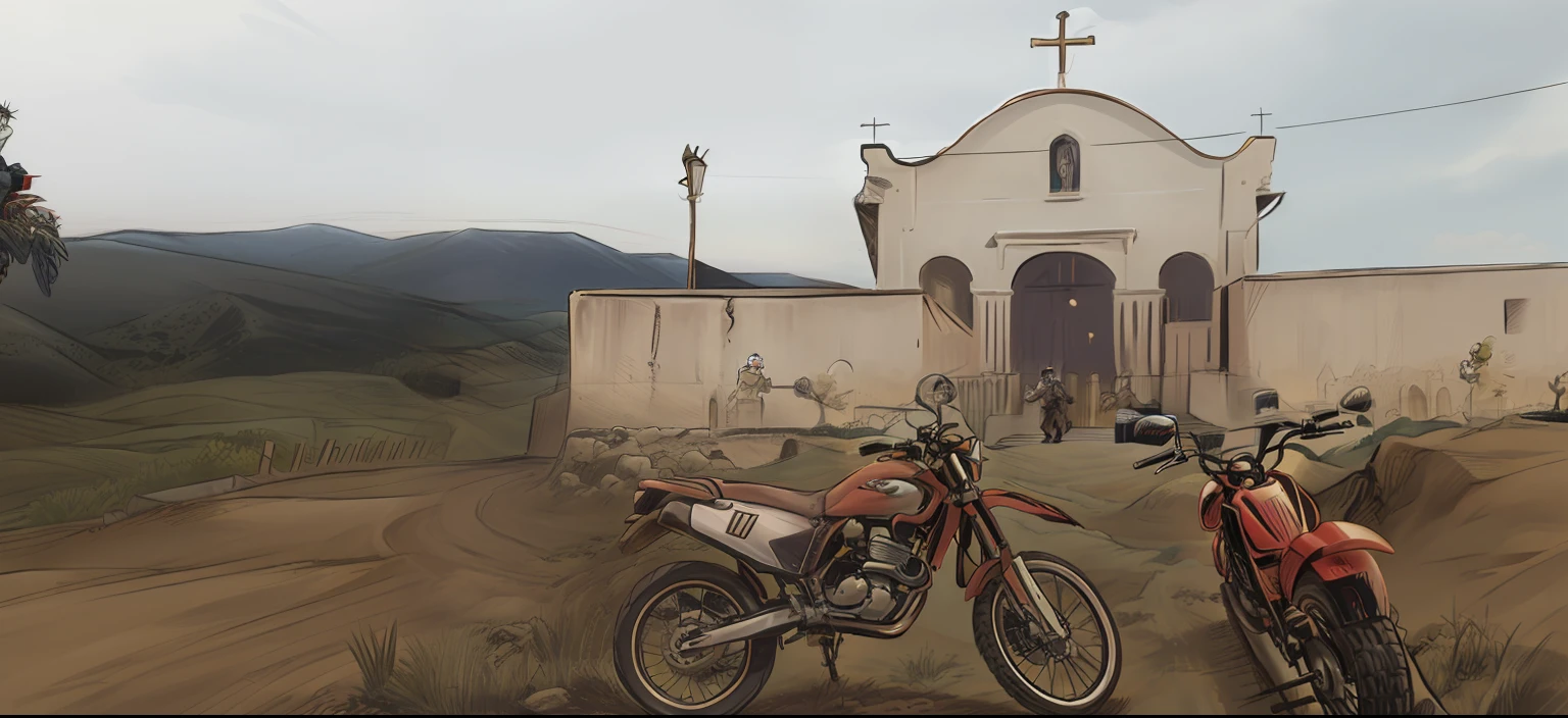 motocicleta estacionada em frente a igreja com motocrosser vermelho e branco, igreja no fundo, Direction: Willian Murai, templo, templo no fundo, 1128x191 resolution, Direction: Nandor Soldier, por Julius como, Direction: Daniel Lieske, vale encantado, Direction: Jacob Steinhardt