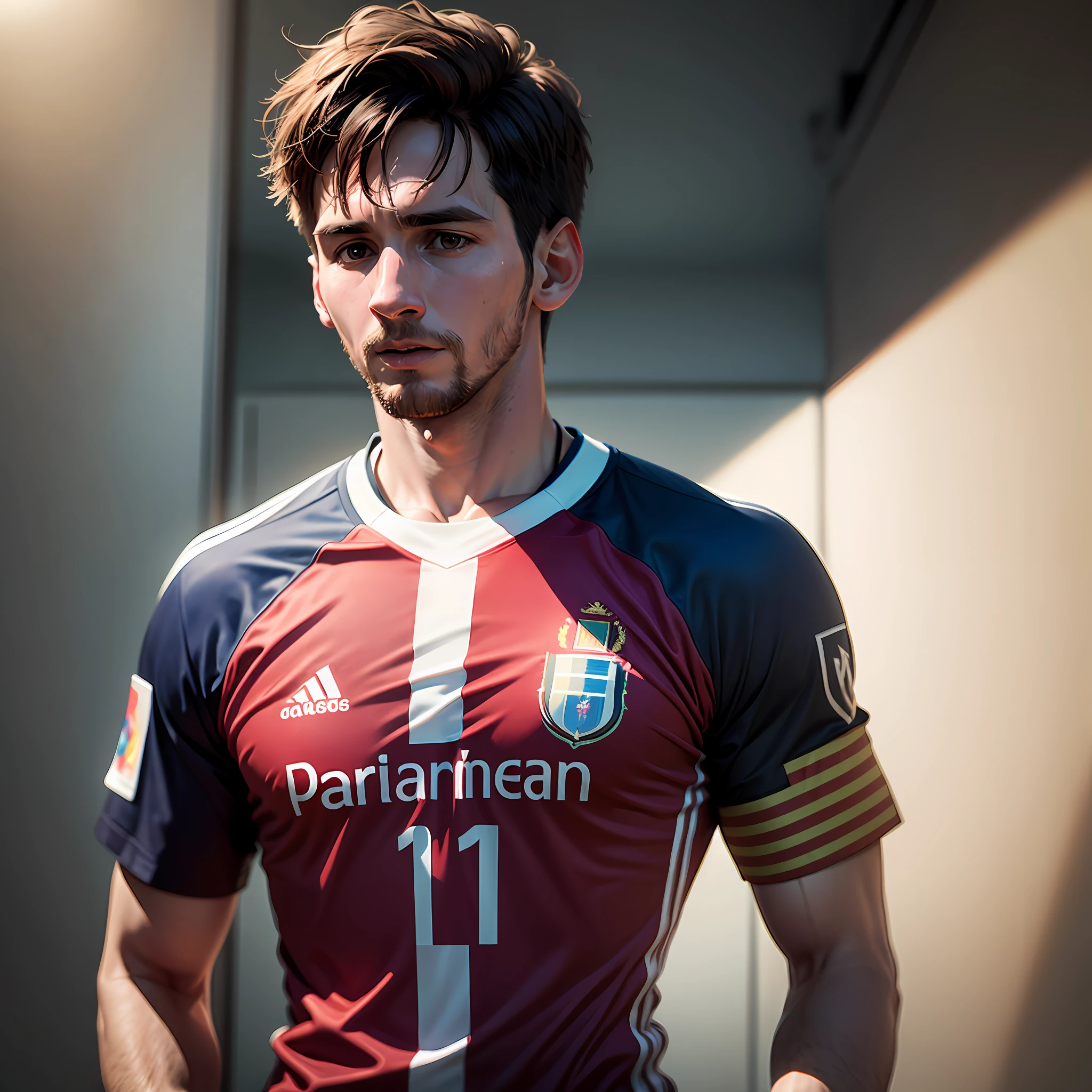 Create an image of Messi with the shirt of the Argentine national team --auto
