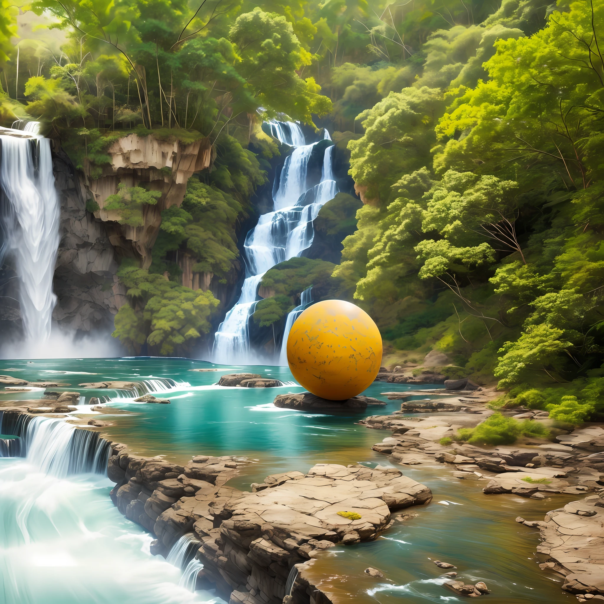 ((bola de cristal con una selva con una bonita catarata dentro)) . Pintura digital. Muy detallado. Ultra detallada. 8k - -upscale - --auto --s2