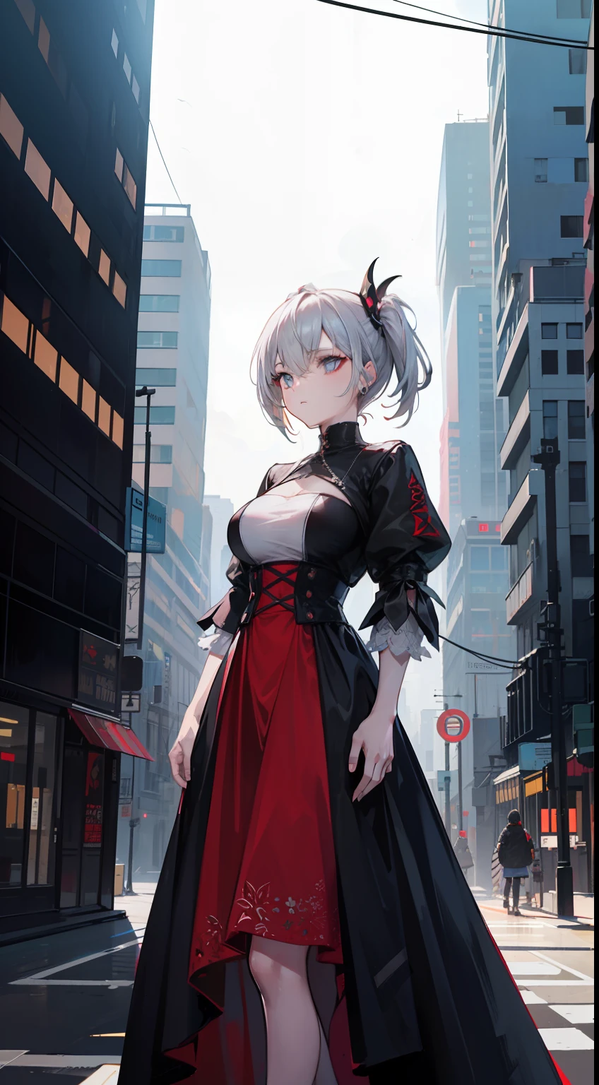 (obra-prima:1.3), (melhor qualidade), mulher, 2B , vestido cyberpunk, cidade cyberpunk